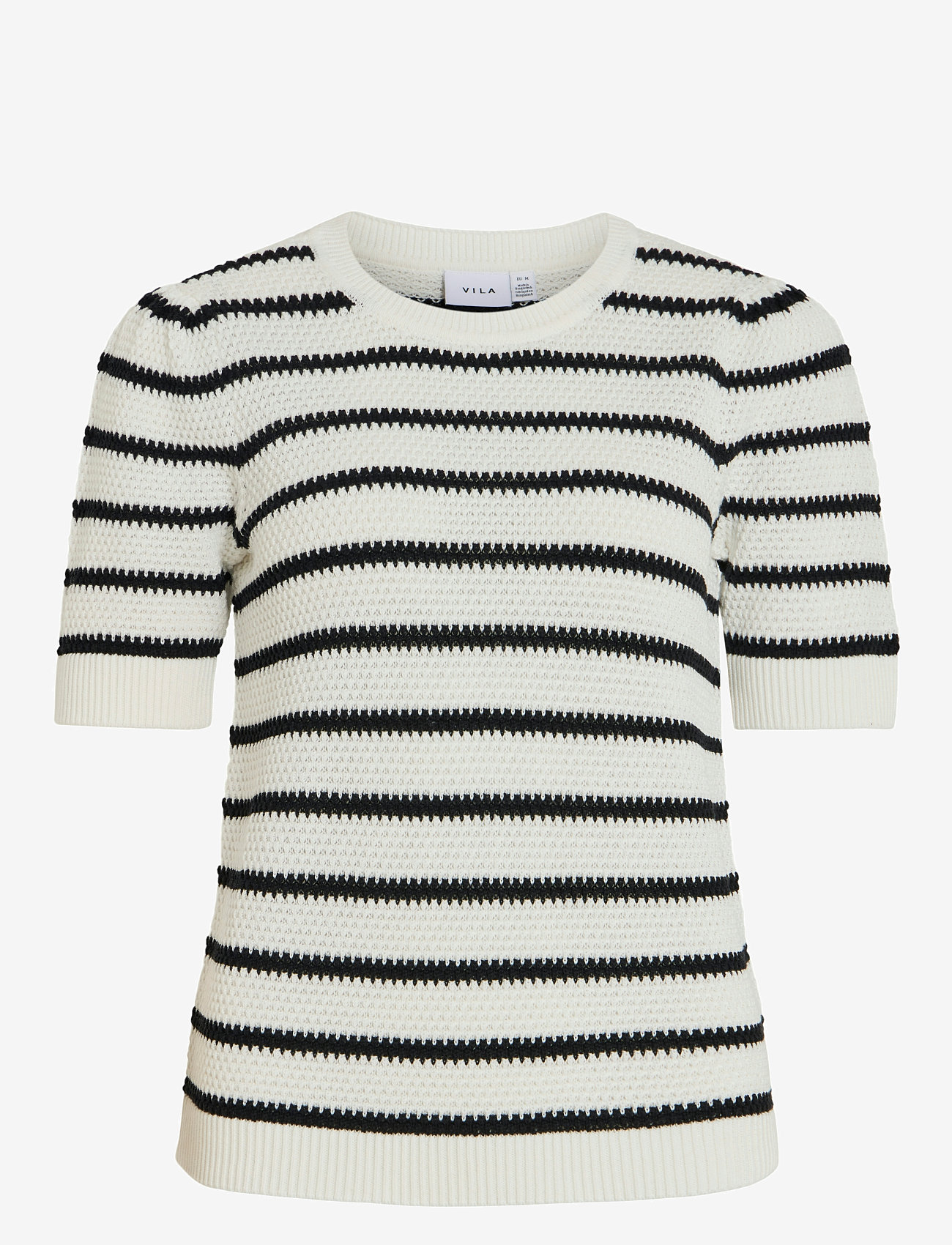 Vila - VIDALO O-NECK S/S STRIPE KNIT-NOOS - vardagsstil - white alyssum - 1