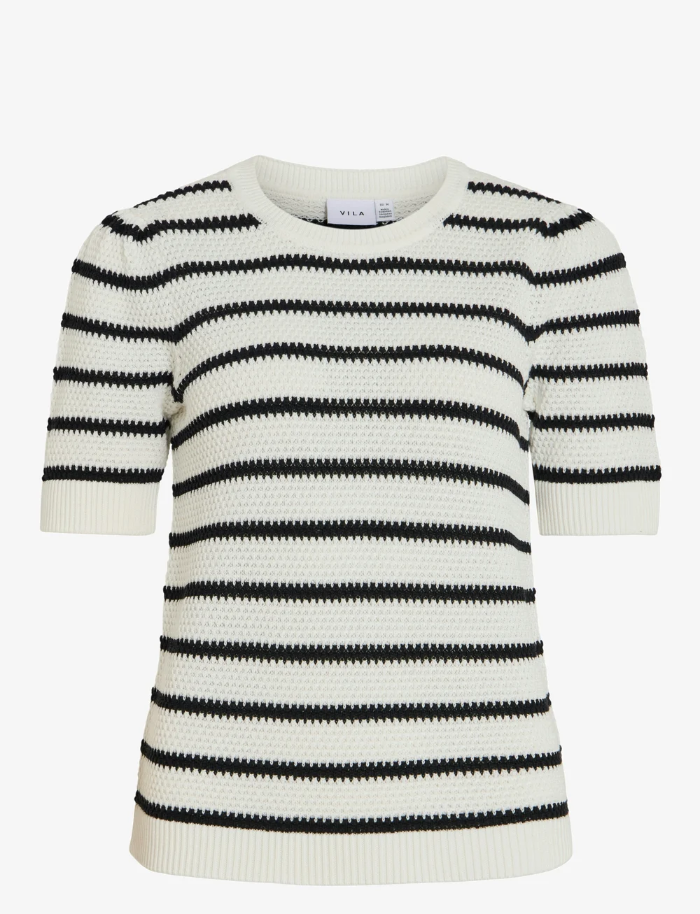 Vila - VIDALO O-NECK S/S STRIPE KNIT-NOOS - everyday style - white alyssum - 1