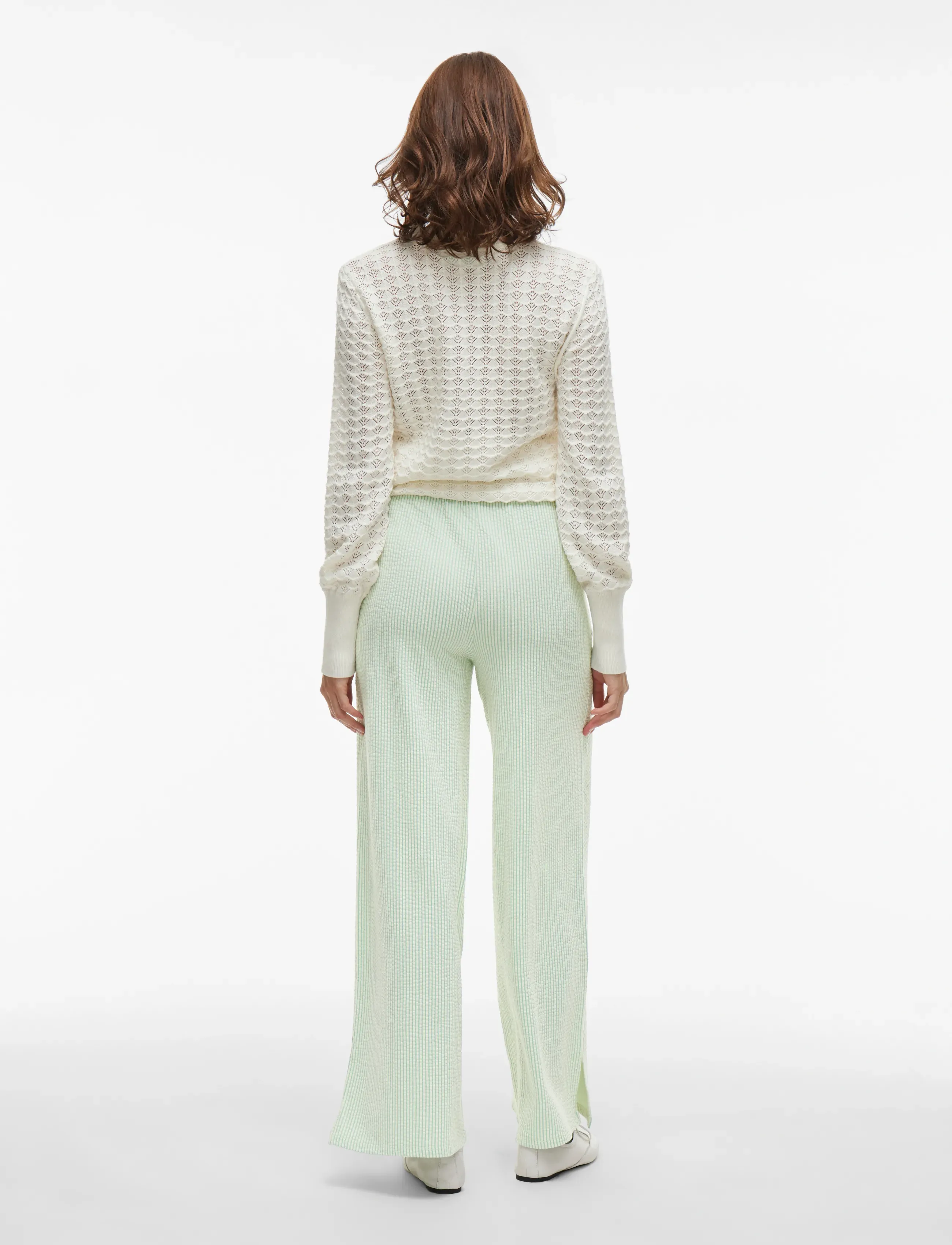 Vila - VISTRIPLO HW WIDE PANTS - laia säärega püksid - silt green - 3
