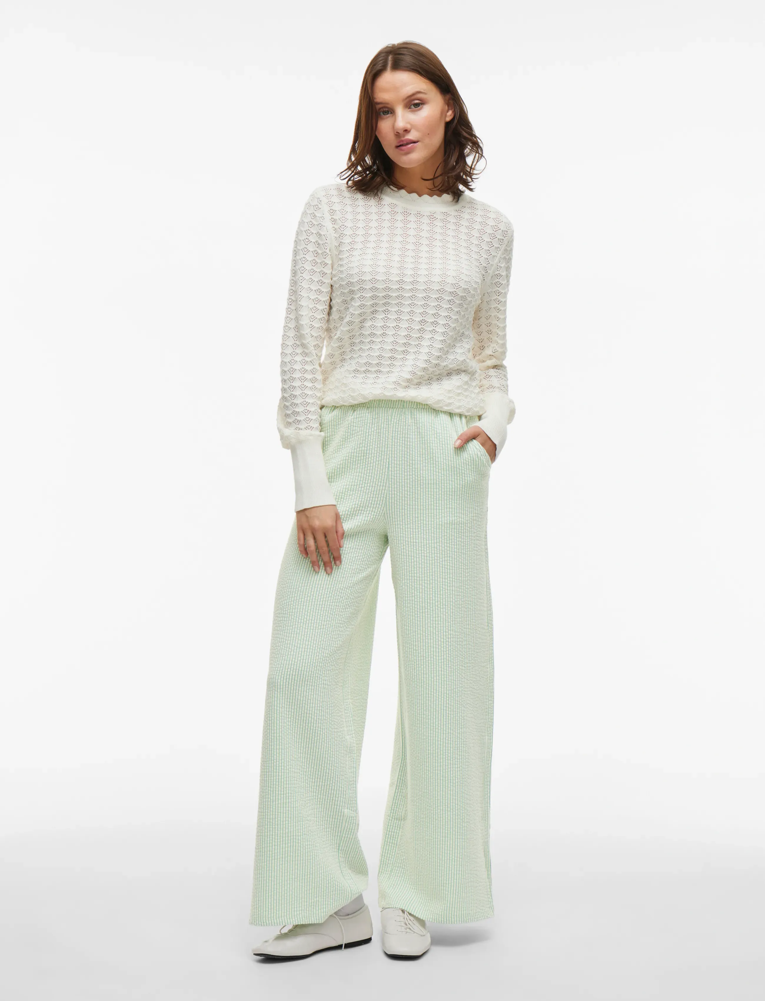 Vila - VISTRIPLO HW WIDE PANTS - laia säärega püksid - silt green - 4