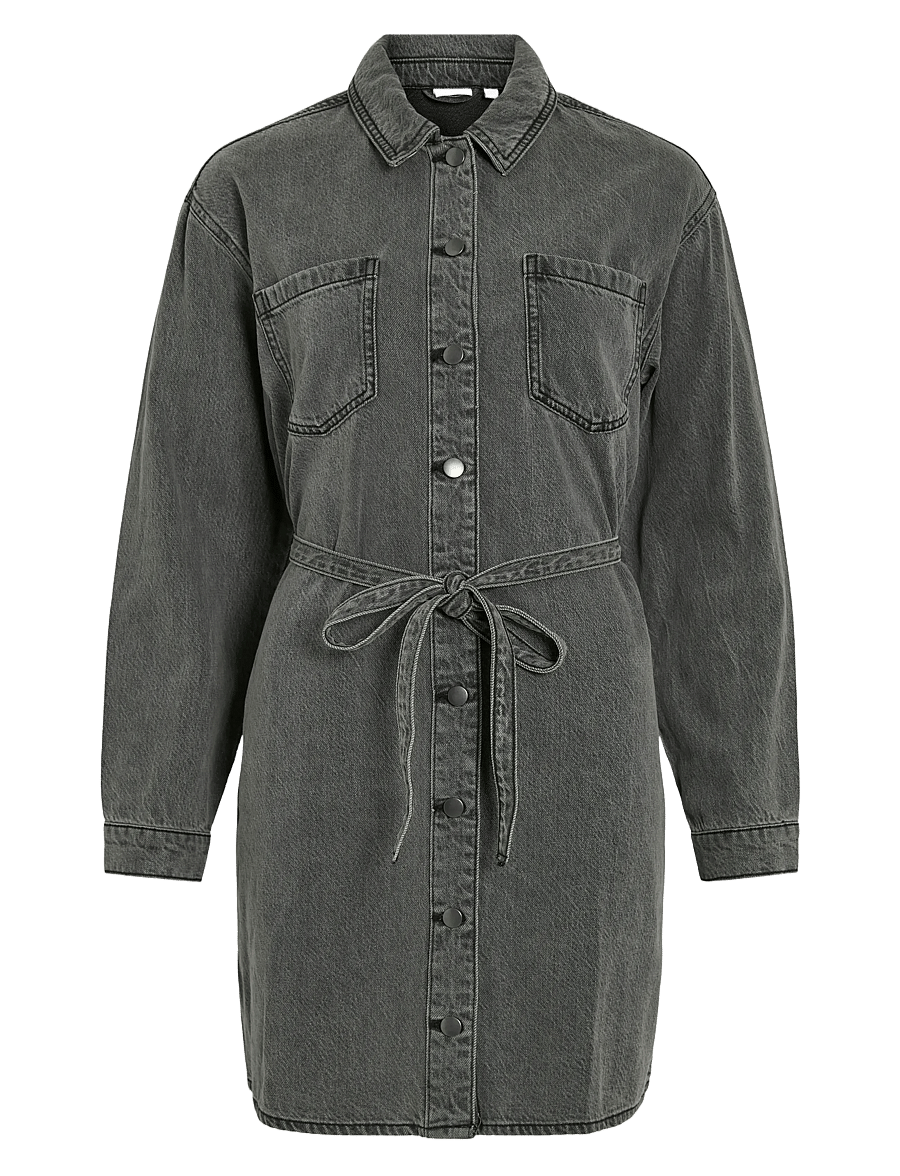 Vila - VIKIKI L/S DENIM SHIRT DRESS DGD - skjortekjoler - dark grey denim - 1