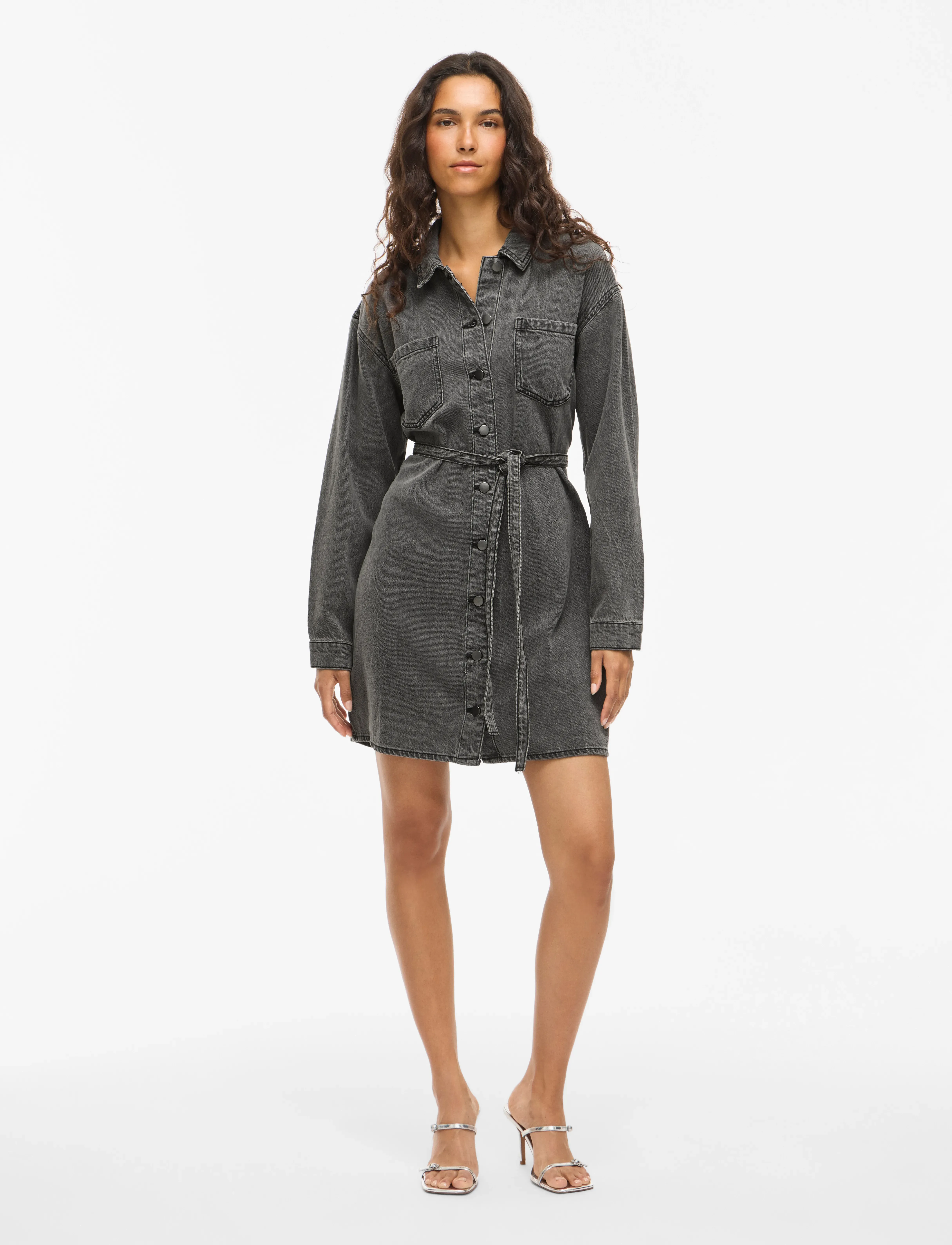 Vila - VIKIKI L/S DENIM SHIRT DRESS DGD - skyrtukjólar - dark grey denim - 5