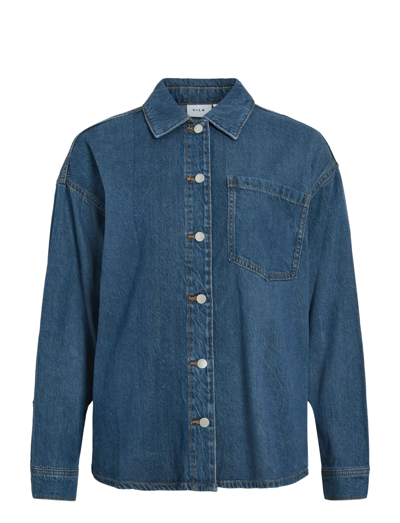 VILA Vikiki L/S Denim Shirt Mbd Blau - 38 - Damen