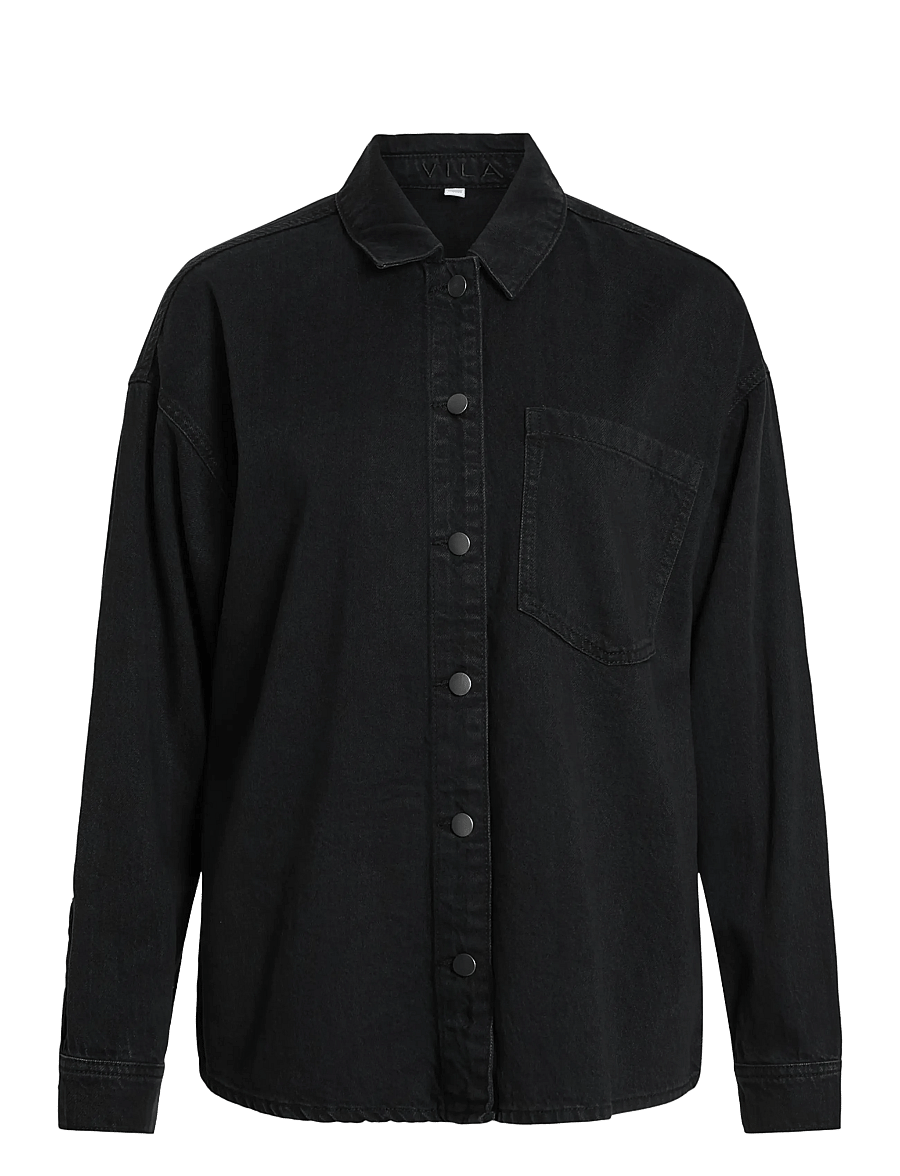 Vila - VIKIKI L/S DENIM SHIRT BLK - jeansskjortor - black denim - 0