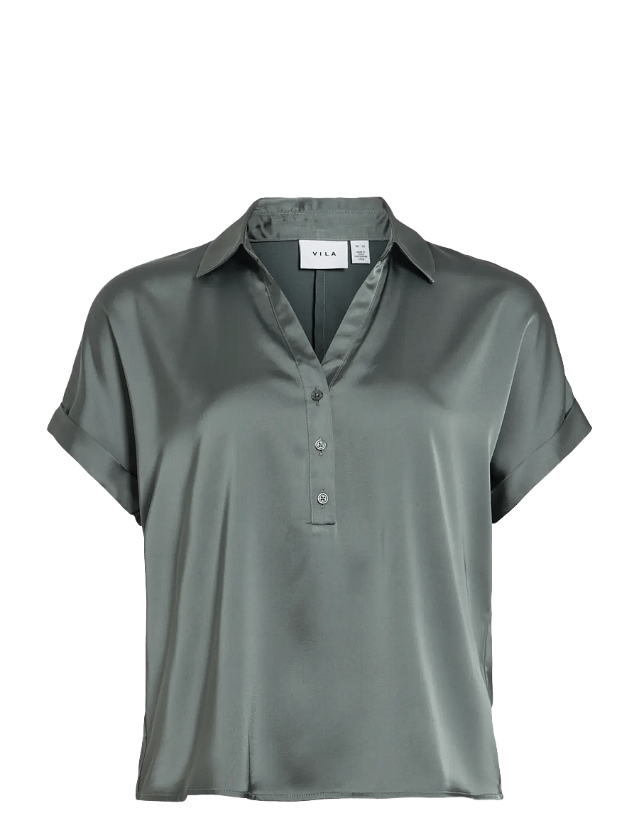 Vila - VIENNA RAVENNA S/S TOP - NOOS - kurzärmlige hemden - balsam green - 1