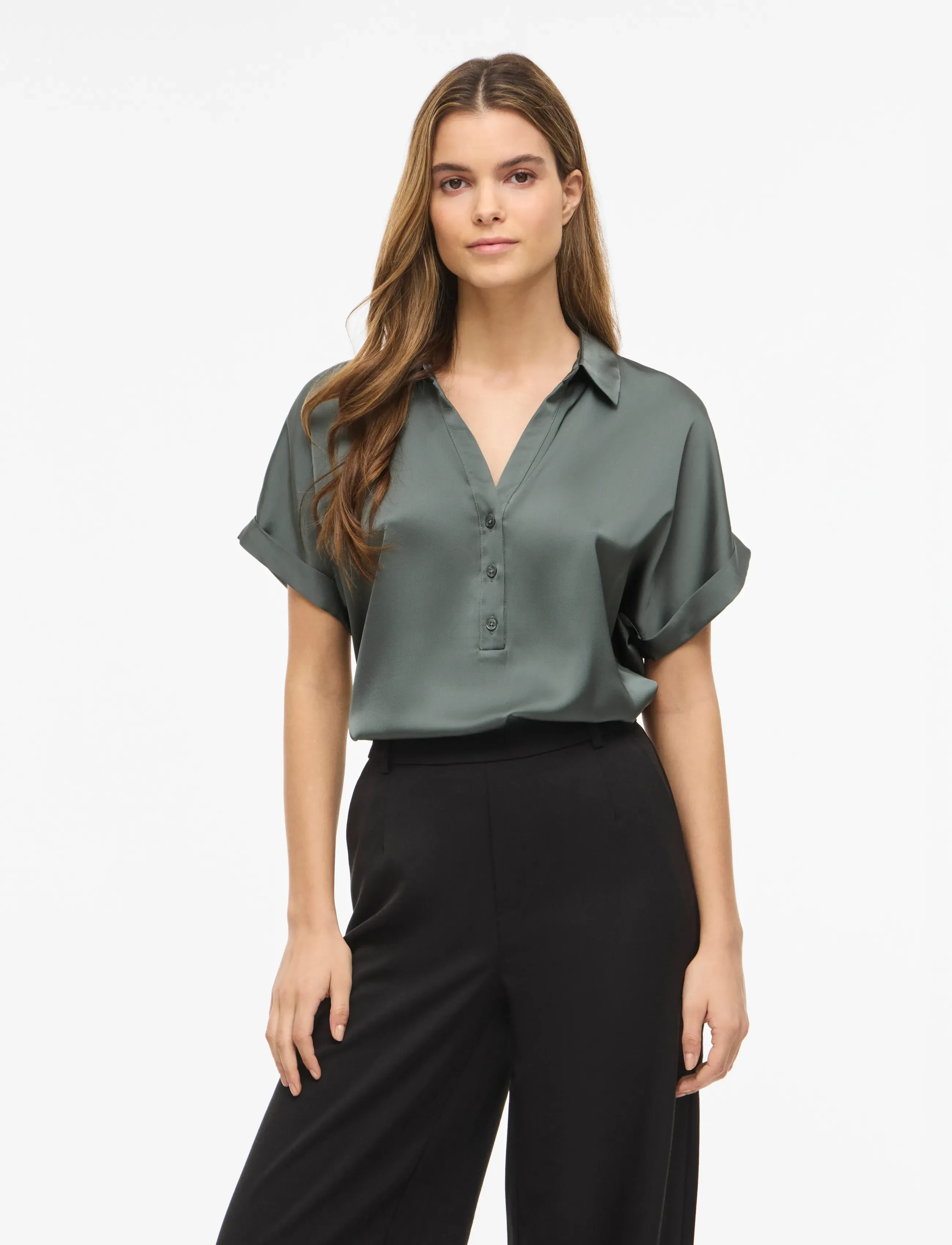 Vila Vienna Ravenna S/S Top - Noos, 34, Green, Skjorter > Kortærmede, Dame