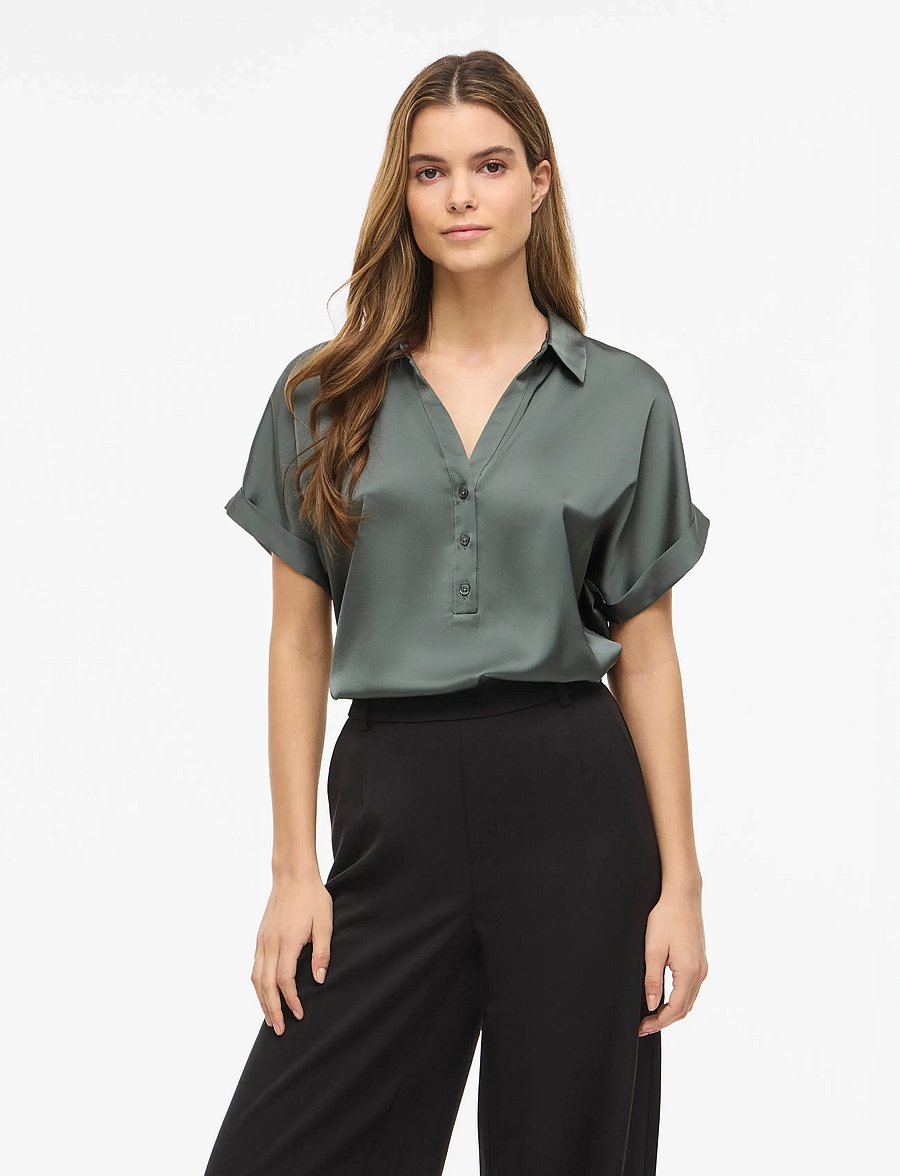 Vila - VIENNA RAVENNA S/S TOP - NOOS - kurzärmlige hemden - balsam green - 0