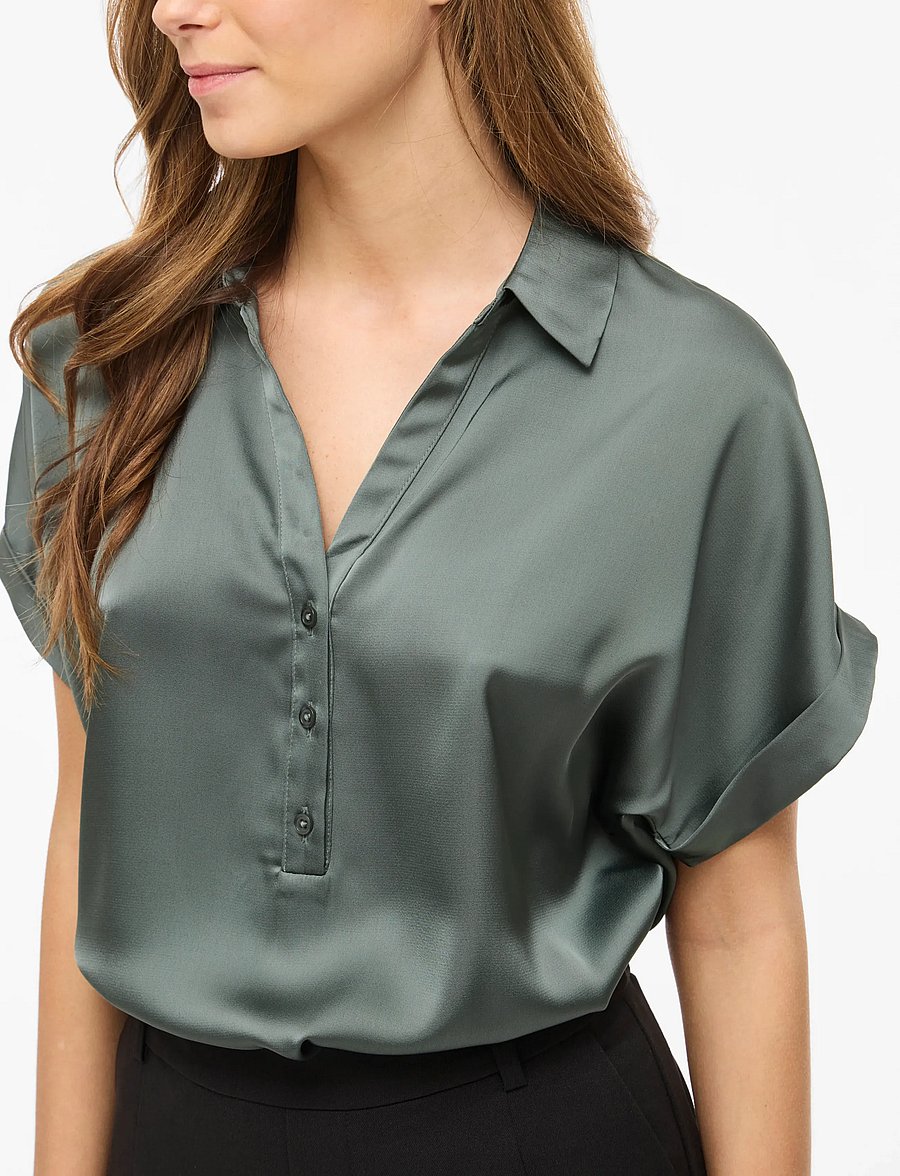 Vila - VIENNA RAVENNA S/S TOP - NOOS - kurzärmlige hemden - balsam green - 5