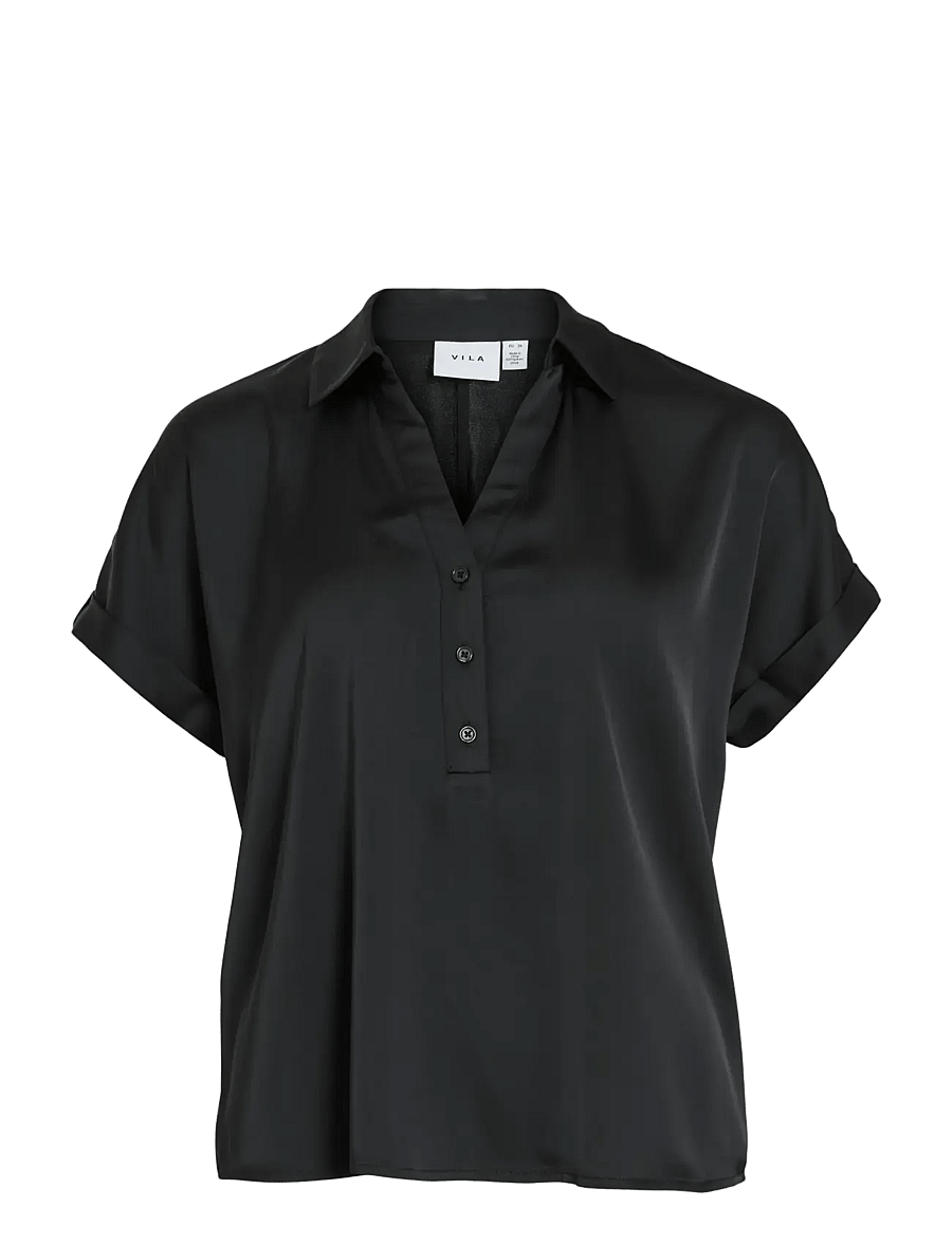 Vila - VIENNA RAVENNA S/S TOP - NOOS - kurzärmlige hemden - black beauty - 1