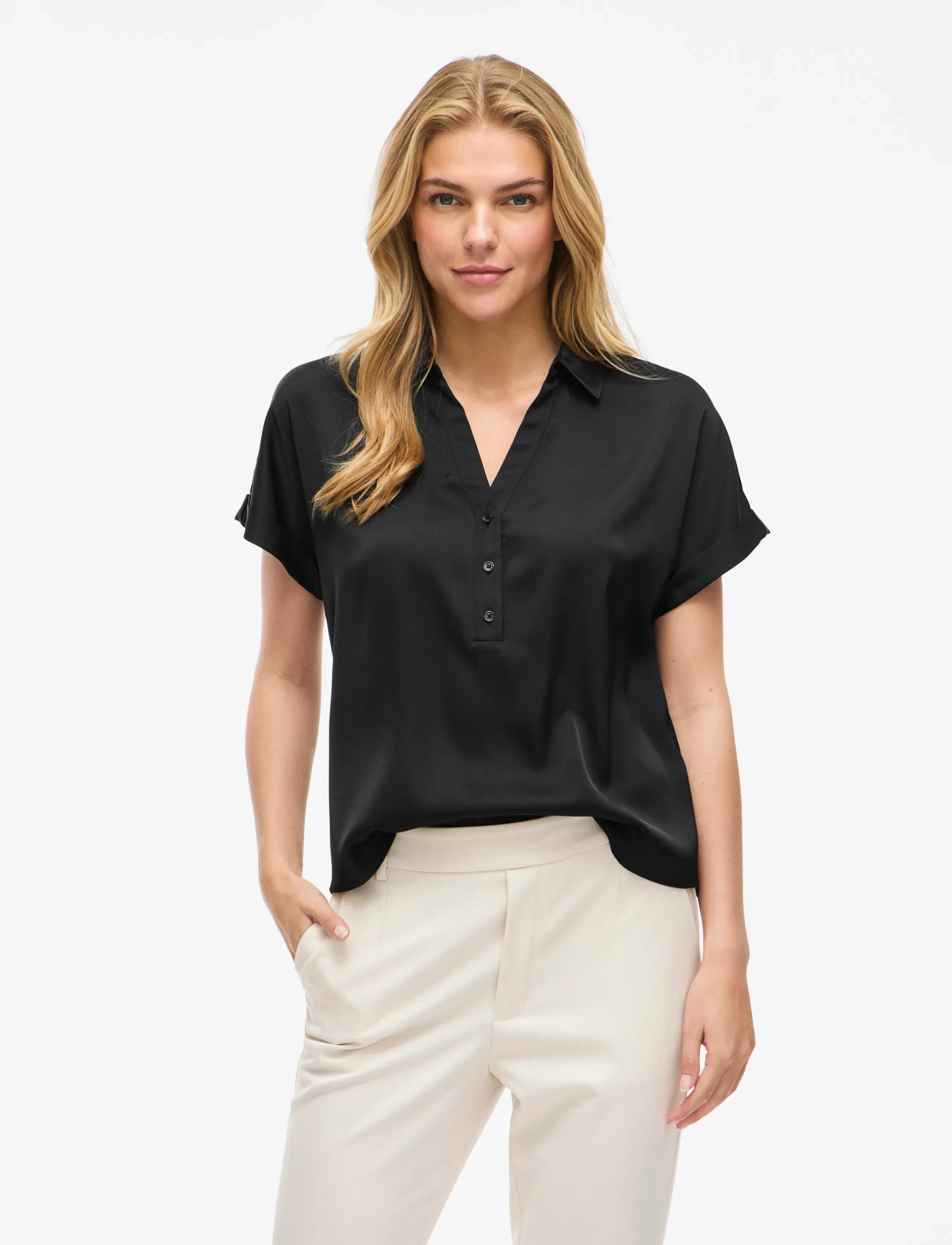 Vila Vienna Ravenna S/S Top - Noos, 36, Black, Skjorter > Kortærmede, Dame