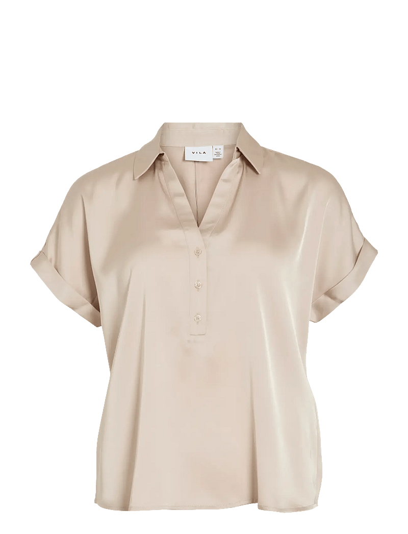 Vila - VIENNA RAVENNA S/S TOP - NOOS - kurzärmlige hemden - cement - 1