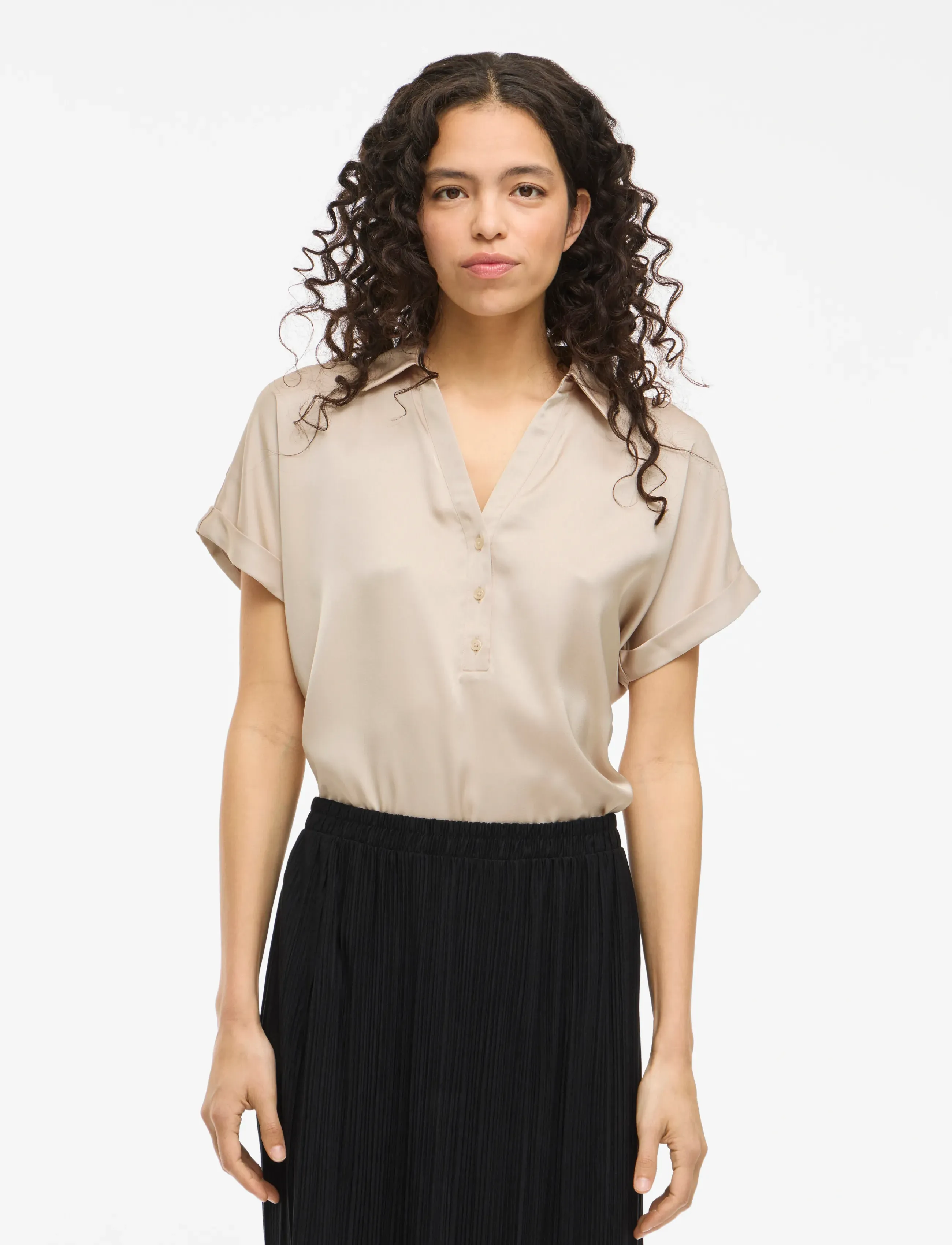 Vila Vienna Ravenna S/S Top - Noos, 36, Beige, Skjorter > Kortærmede, Dame