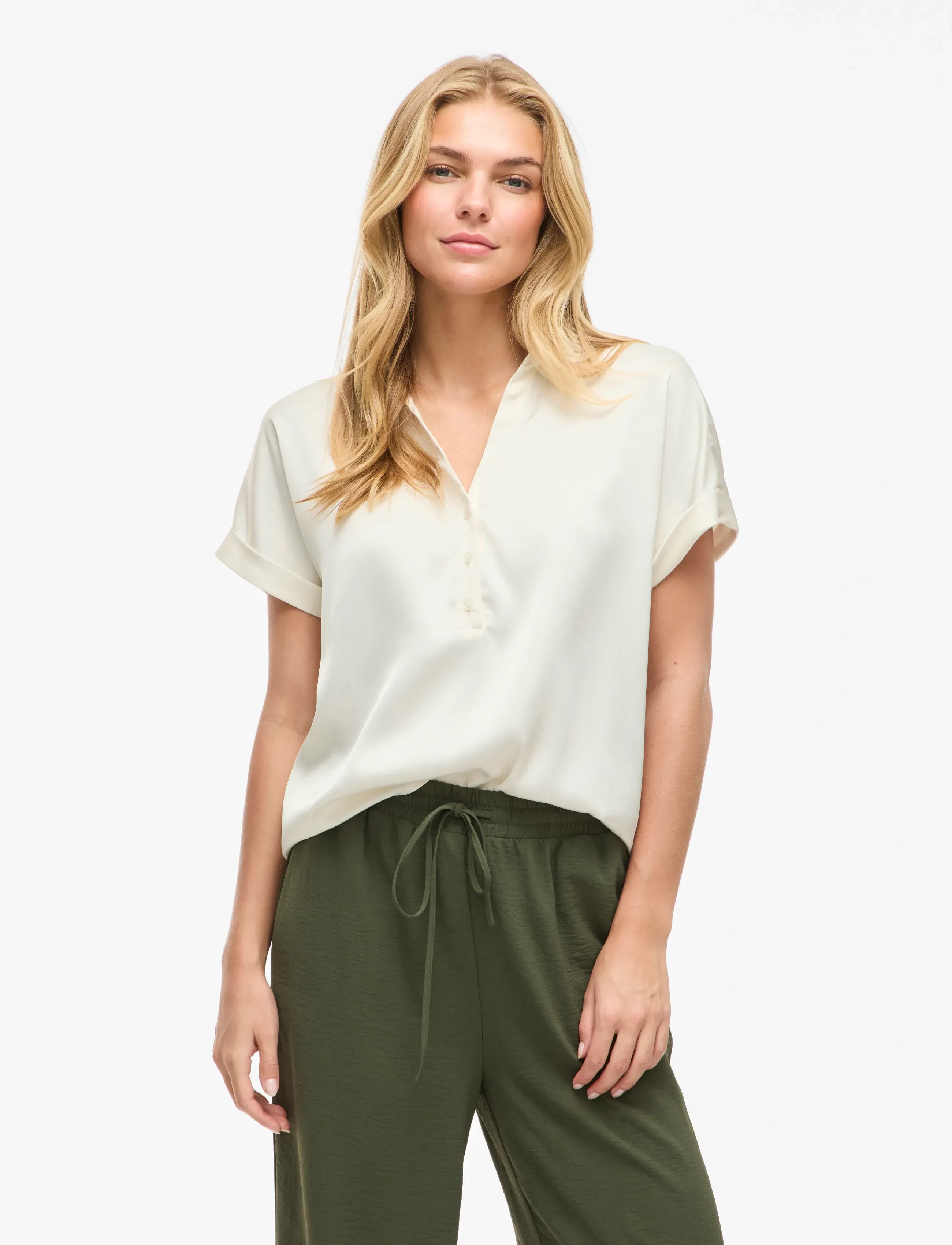 Vila Vienna Ravenna S/S Top - Noos, 34, Cream, Skjorter > Kortærmede, Dame