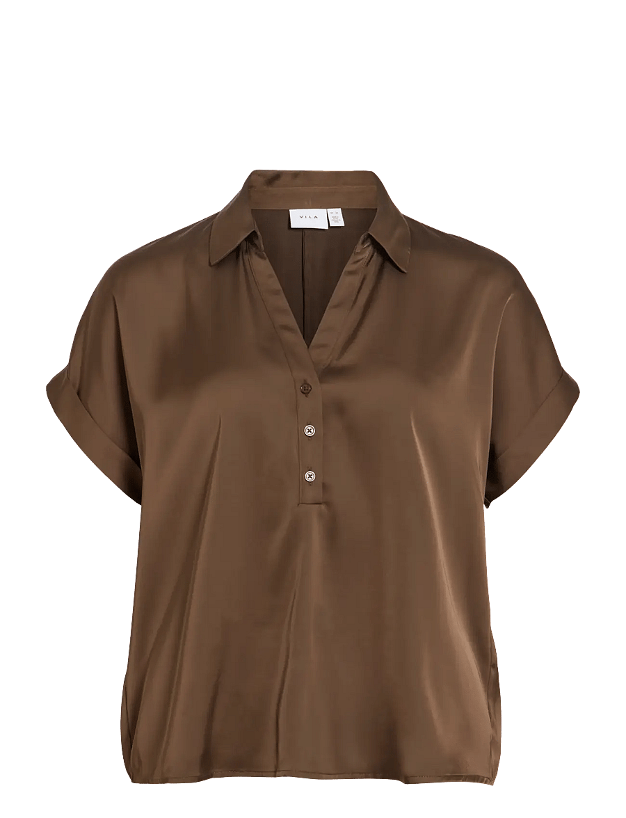 Vila - VIENNA RAVENNA S/S TOP - NOOS - kurzärmlige hemden - coffee bean - 1