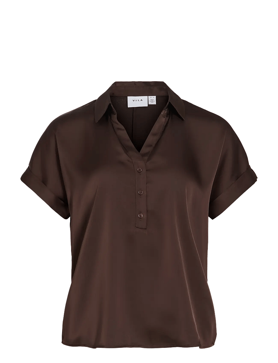 Vila - VIENNA RAVENNA S/S TOP - NOOS - kortærmede skjorter - coffee bean - 1