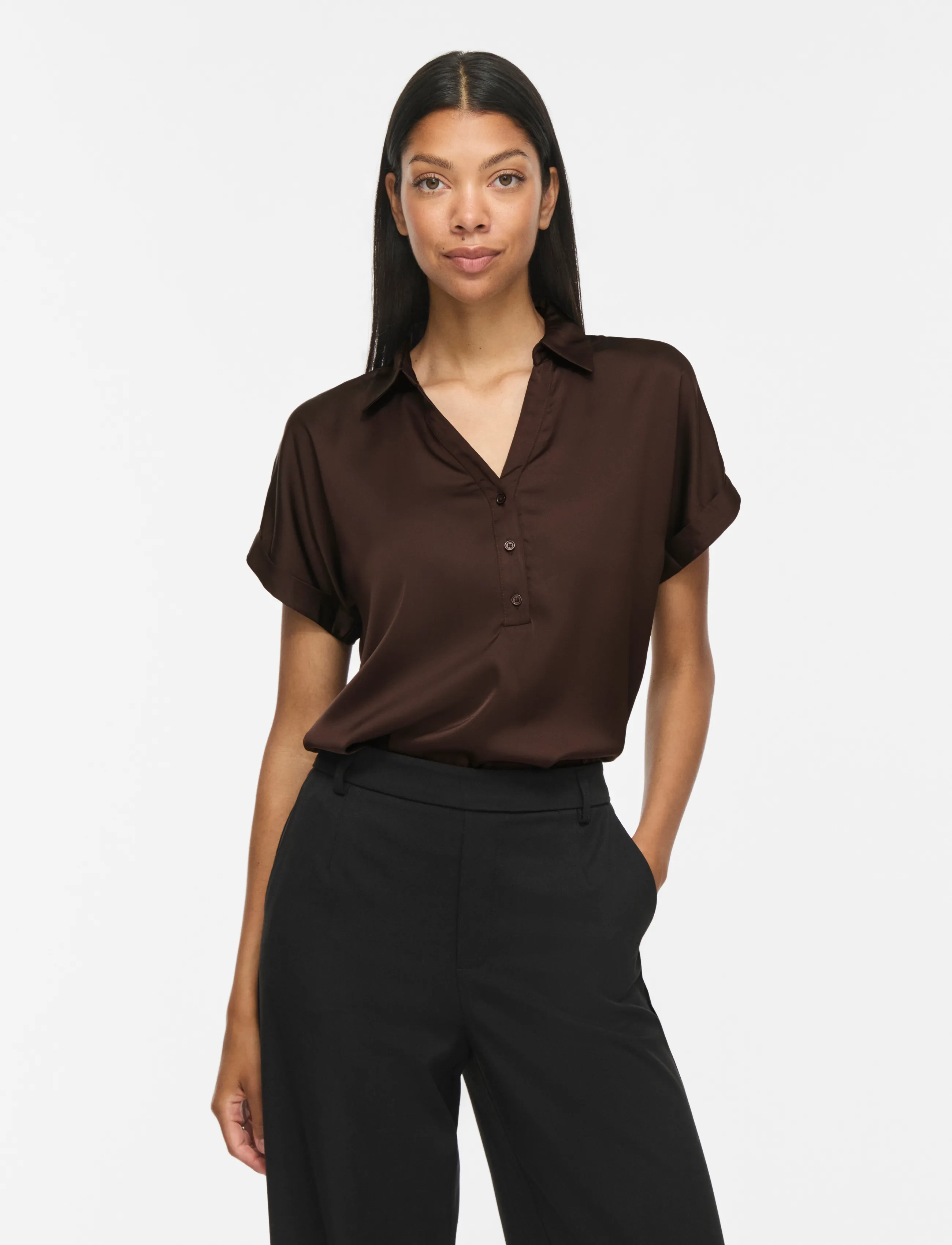Vila Vienna Ravenna S/S Top - Noos, 44, Brown, Skjorter > Kortærmede, Dame
