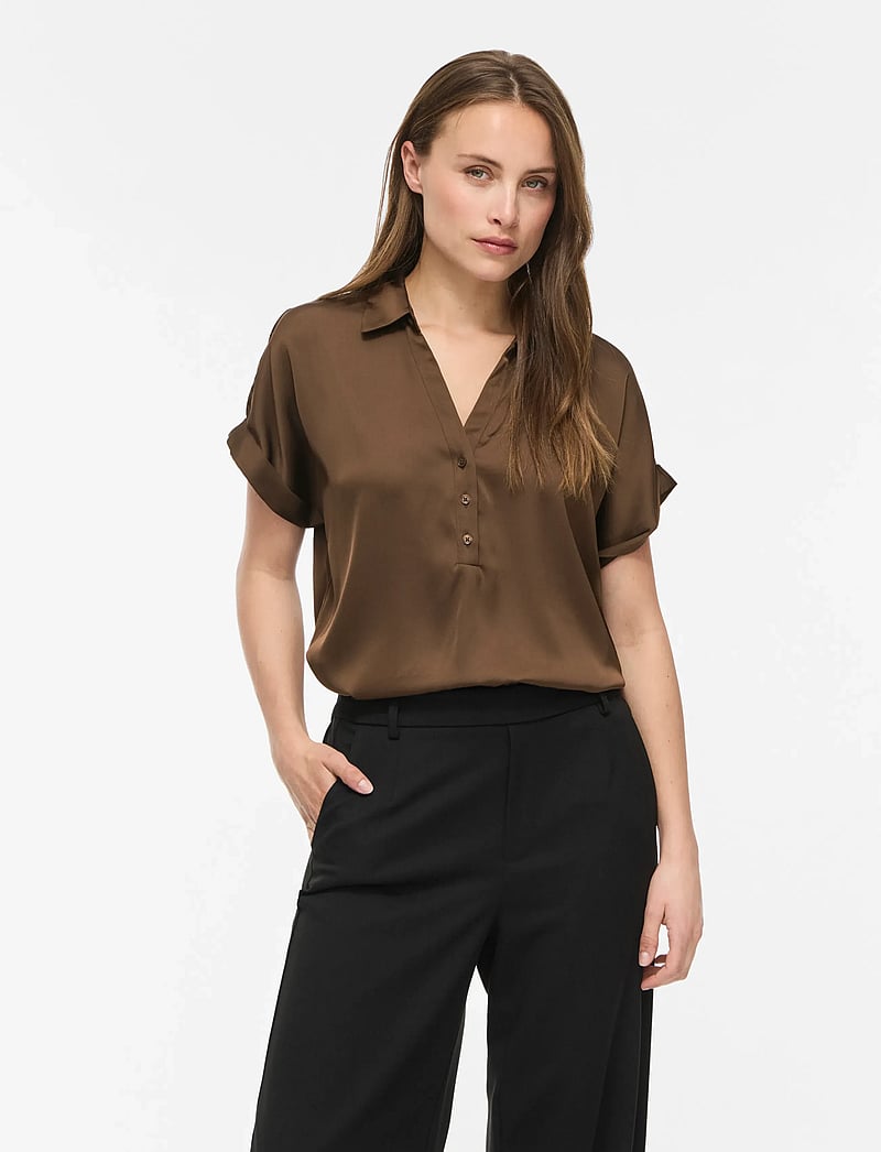 Vila - VIENNA RAVENNA S/S TOP - NOOS - kurzärmlige hemden - coffee bean - 0