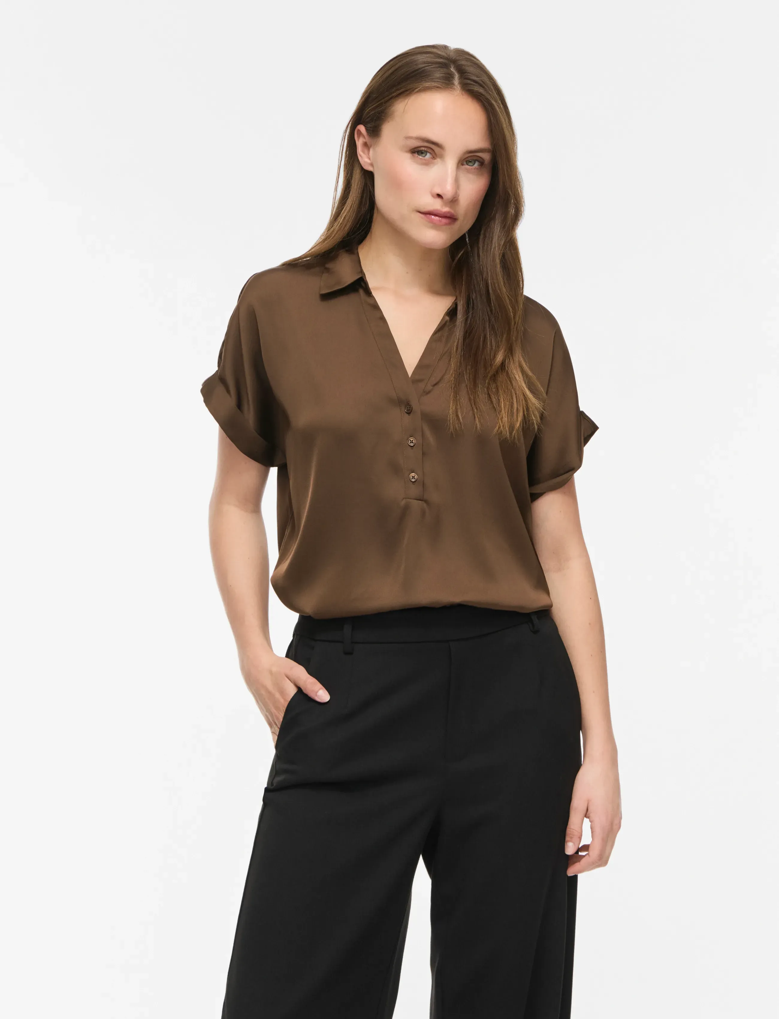 Vila VIENNA RAVENNA S/S TOP - NOOS - Blusen - COFFEE BEAN / brown