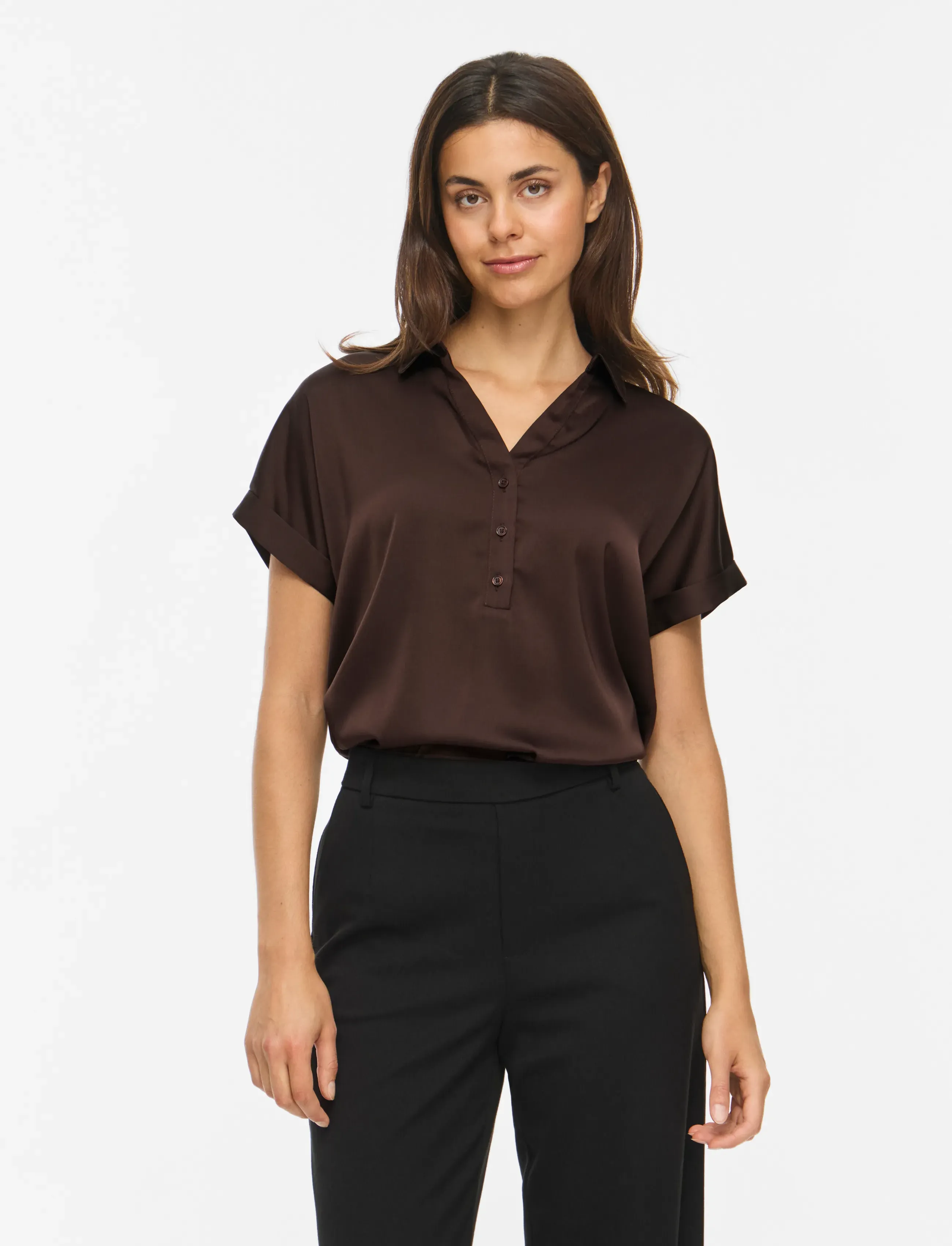 Vila - VIENNA RAVENNA S/S TOP - NOOS - kortärmade blusar - coffee bean - 0