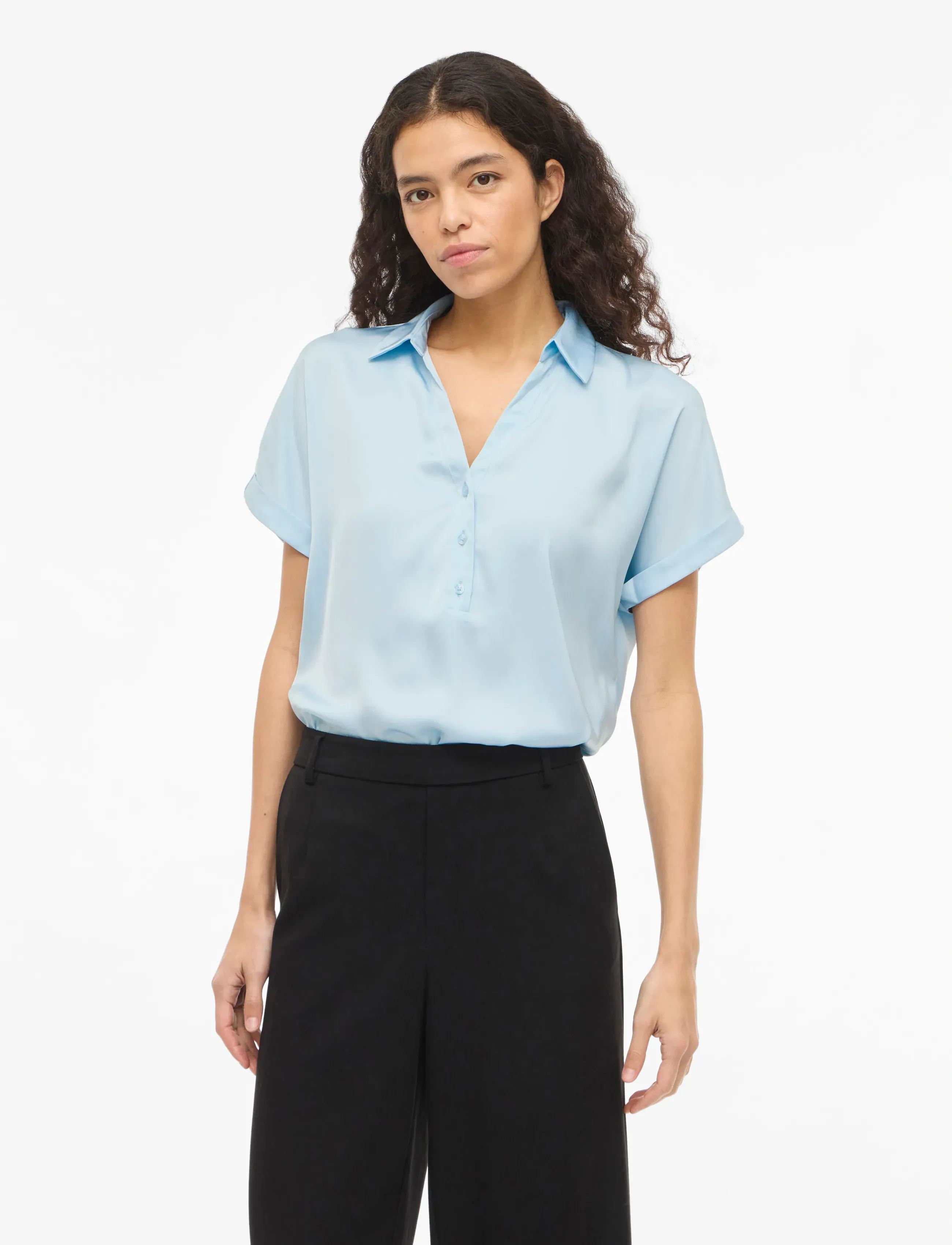 Vila Vienna Ravenna S/S Top - Noos, 44, Blue, Skjorter > Kortærmede, Dame