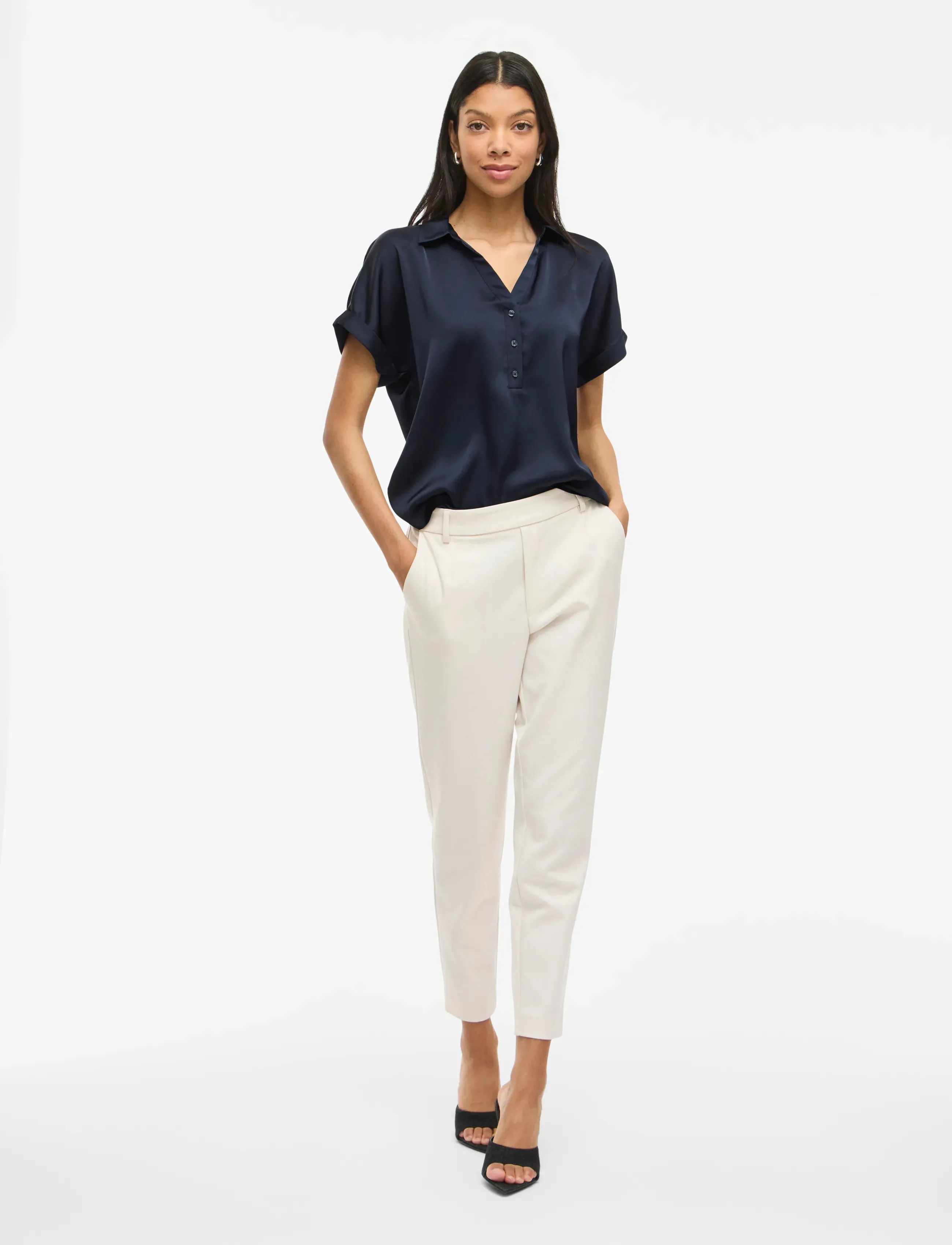 Vila - VIENNA RAVENNA S/S TOP - NOOS - short-sleeved shirts - navy blazer - 4