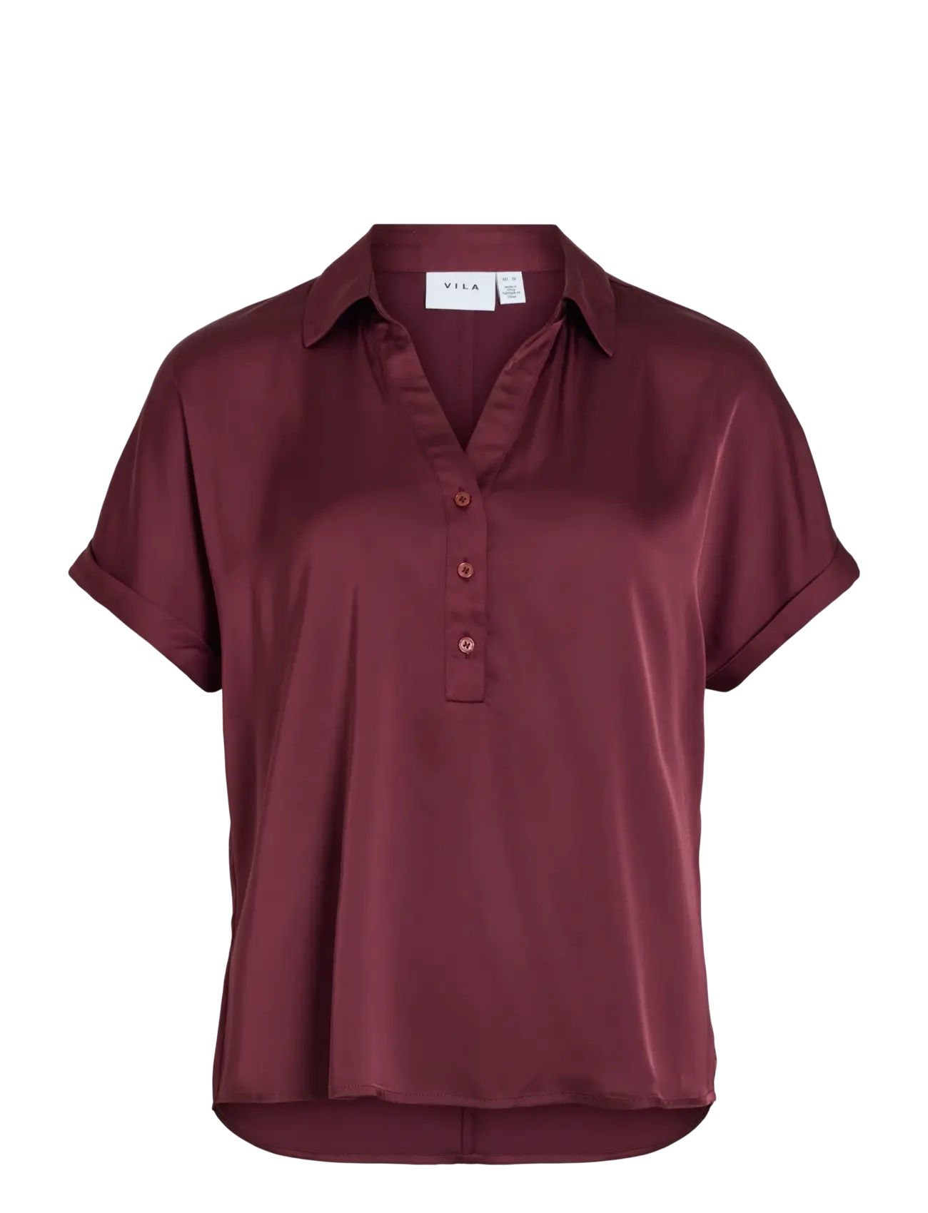 VILA Vienna Ravenna S/S Oberteil - Noos Burgundy - 42 - Damen