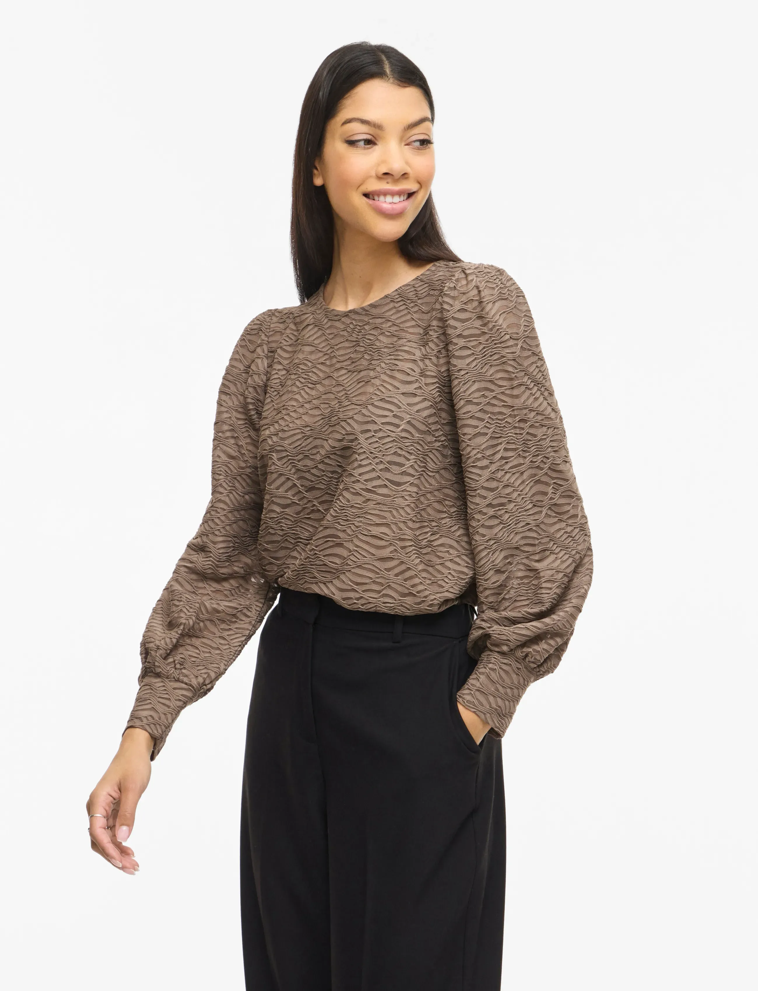 Vila Vifina L/S O-Neck Top - Noos, XS, Brown, Bluser > Langærmede, Dame