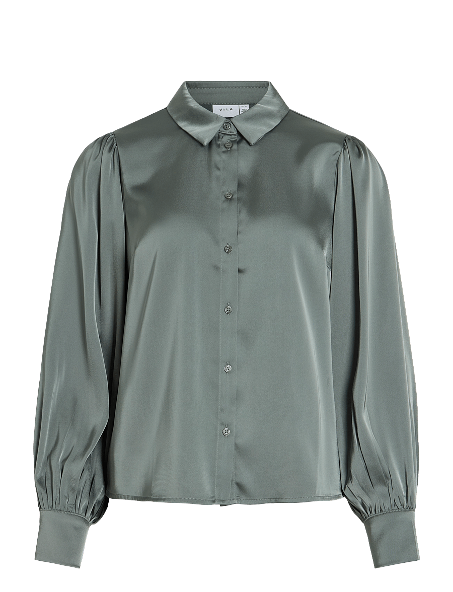 Vila - VIENNA RAVENNA L/S BALLOON SHIRT - NOOS - langærmede skjorter - balsam green - 1