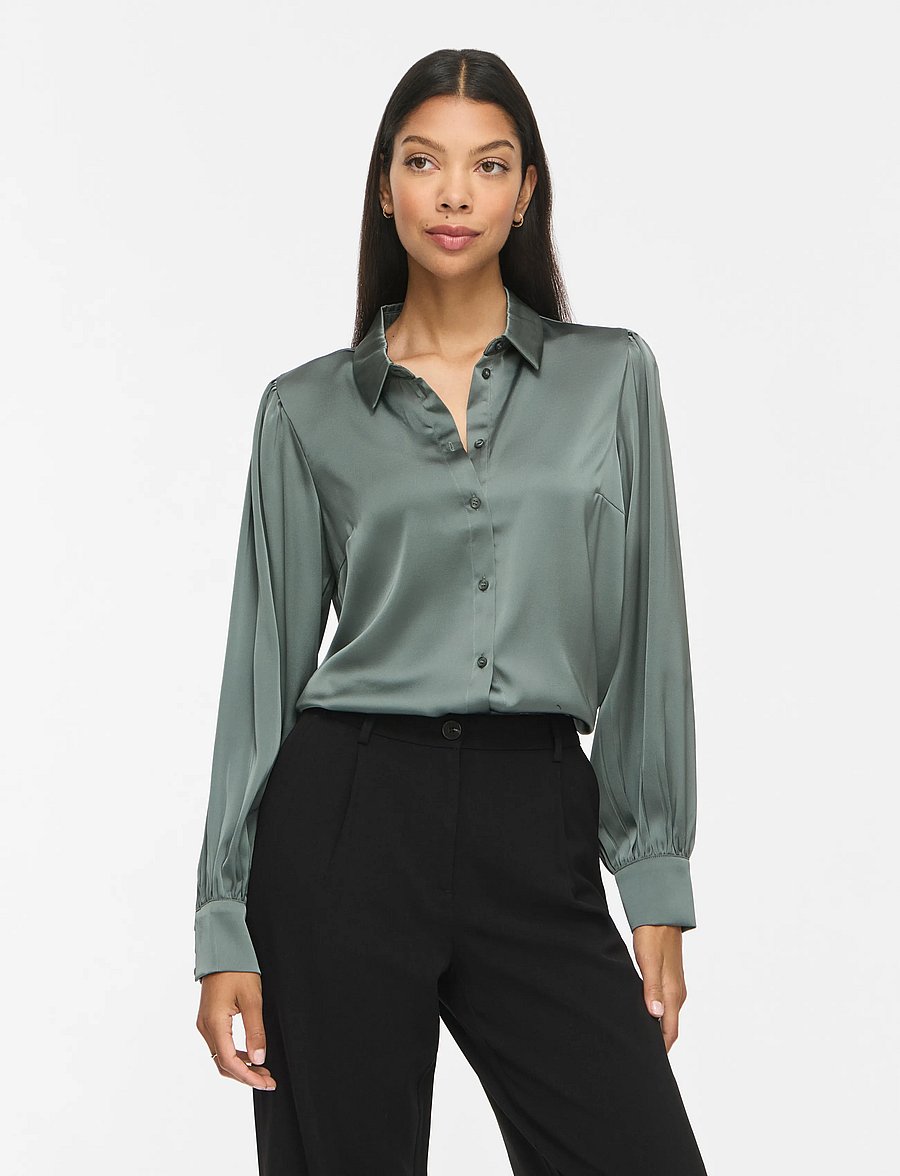 Vila - VIENNA RAVENNA L/S BALLOON SHIRT - NOOS - langærmede skjorter - balsam green - 0