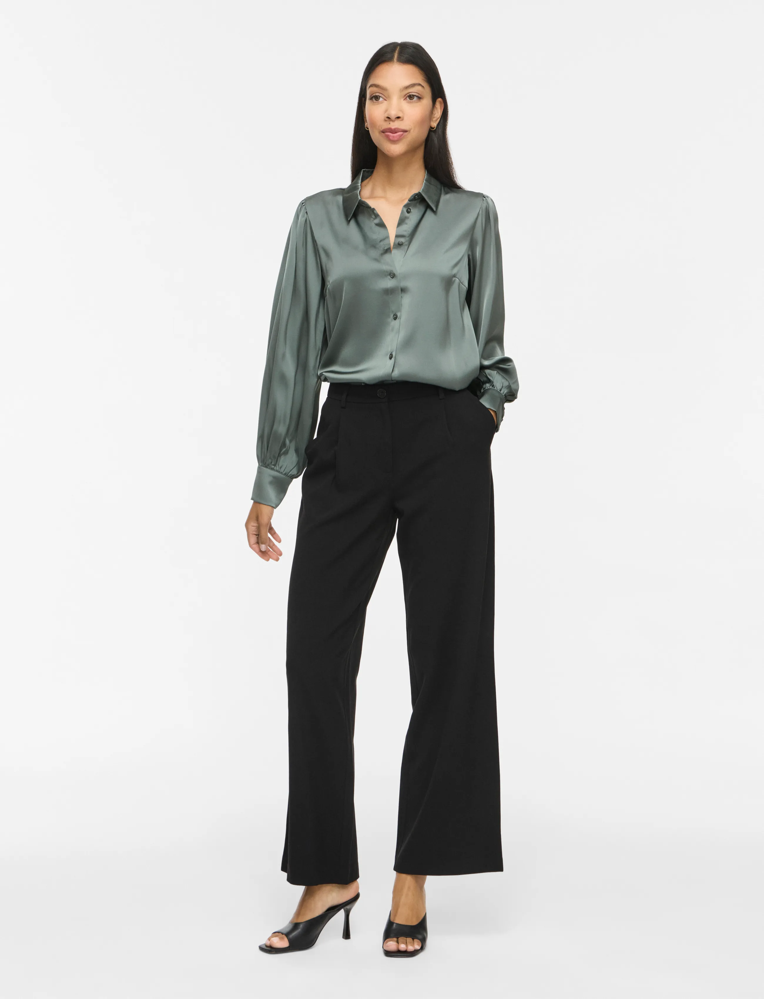 Vila - VIENNA RAVENNA L/S BALLOON SHIRT - NOOS - long-sleeved shirts - balsam green - 4