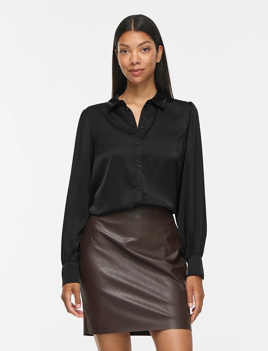 Vila - VIENNA RAVENNA L/S BALLOON SHIRT - NOOS - langärmlige hemden - black beauty - 0