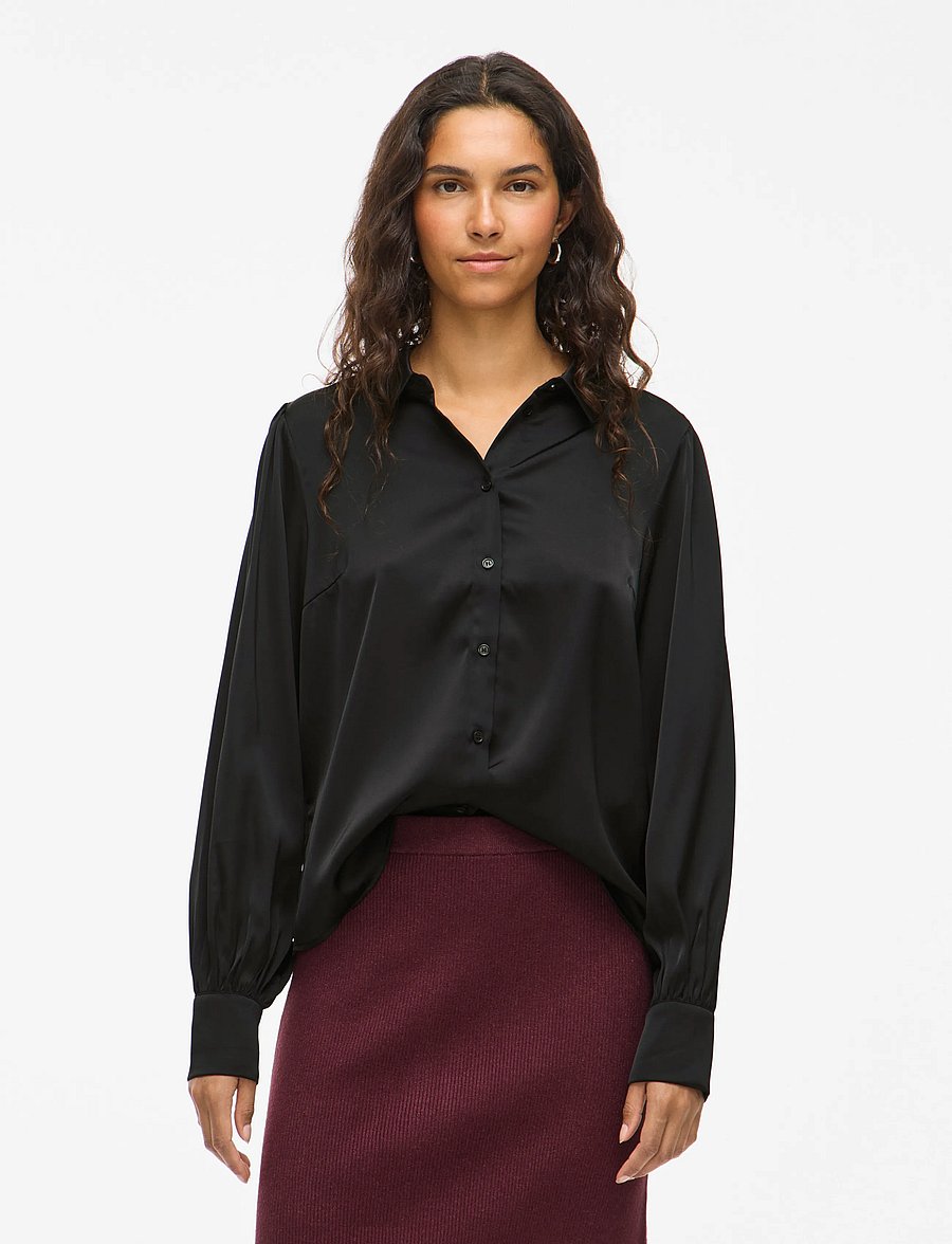 Vila - VIENNA RAVENNA L/S BALLOON SHIRT - NOOS - langärmlige hemden - black beauty - 0