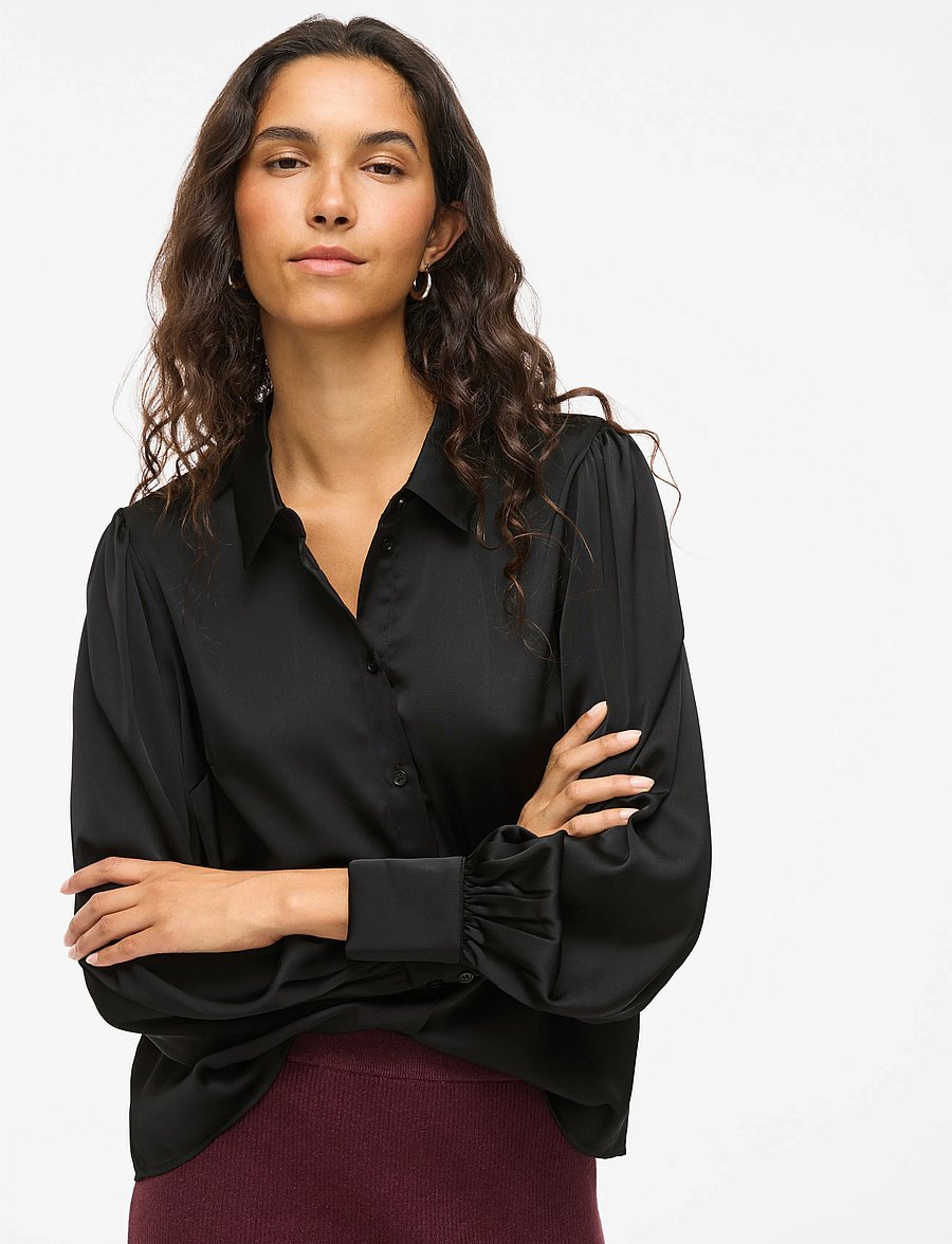 Vila - VIENNA RAVENNA L/S BALLOON SHIRT - NOOS - langärmlige hemden - black beauty - 5