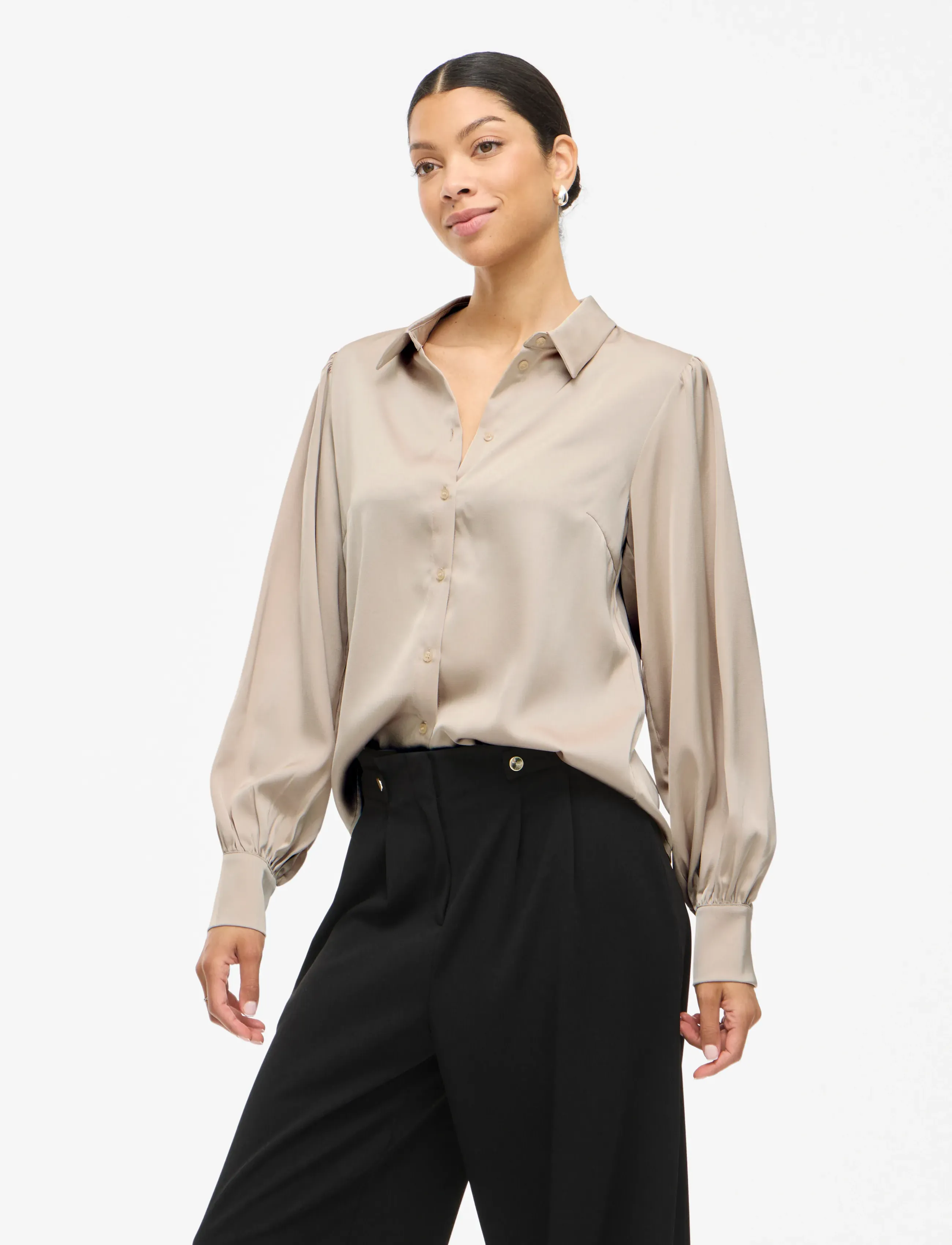 Vila VIENNA RAVENNA L/S BALLOON SHIRT - NOOS - Shirts - CEMENT / beige