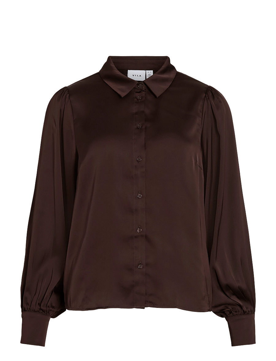 Vila - VIENNA RAVENNA L/S BALLOON SHIRT - NOOS - pikkade varrukatega särgid - coffee bean - 1