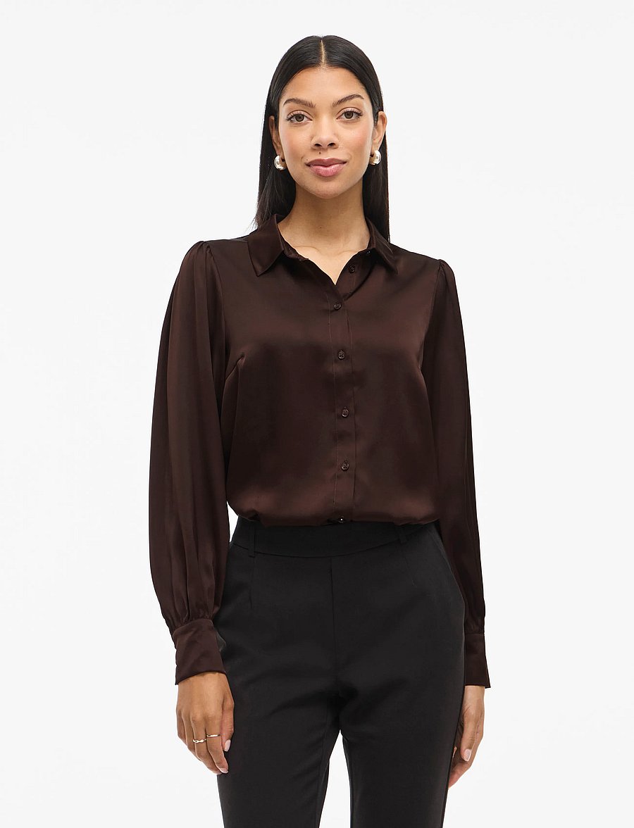 Vila - VIENNA RAVENNA L/S BALLOON SHIRT - NOOS - pikkade varrukatega särgid - coffee bean - 0