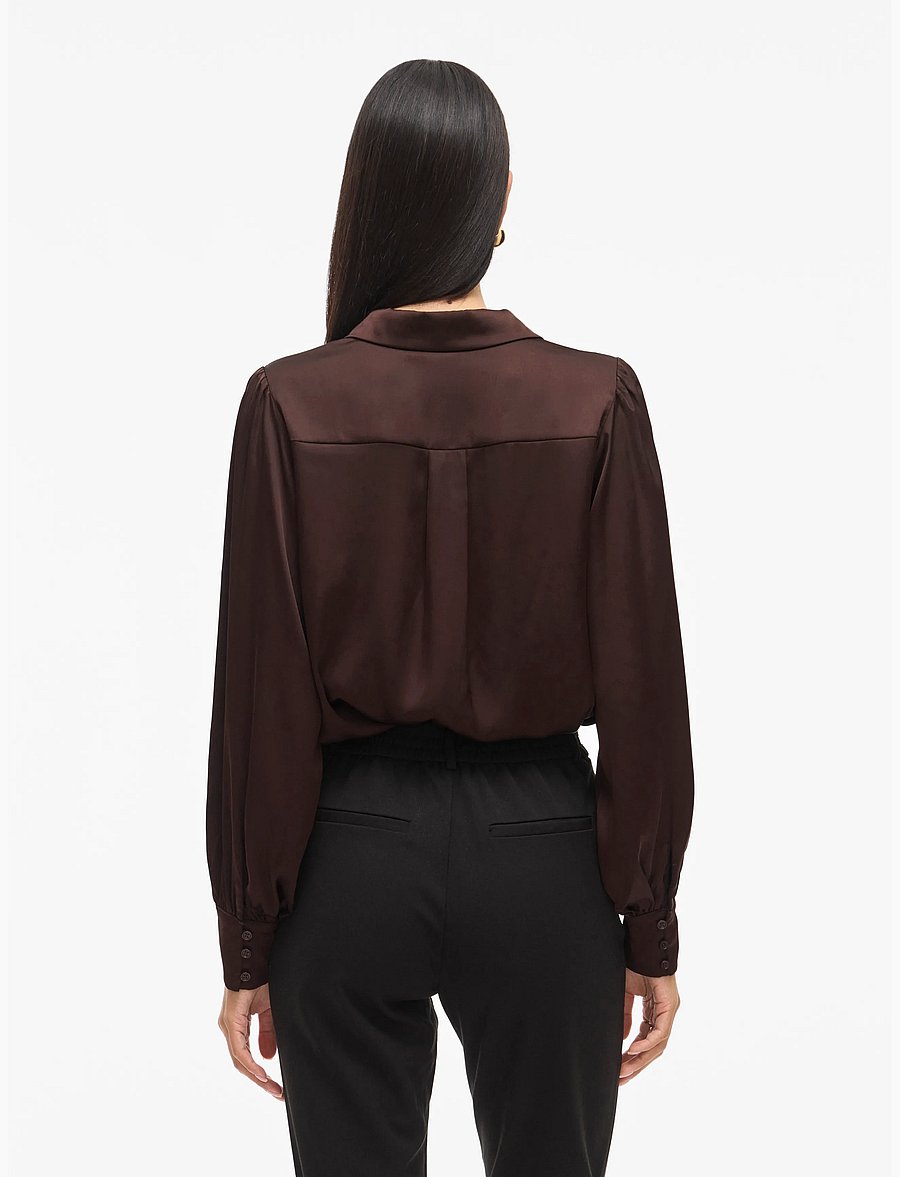 Vila - VIENNA RAVENNA L/S BALLOON SHIRT - NOOS - pikkade varrukatega särgid - coffee bean - 3