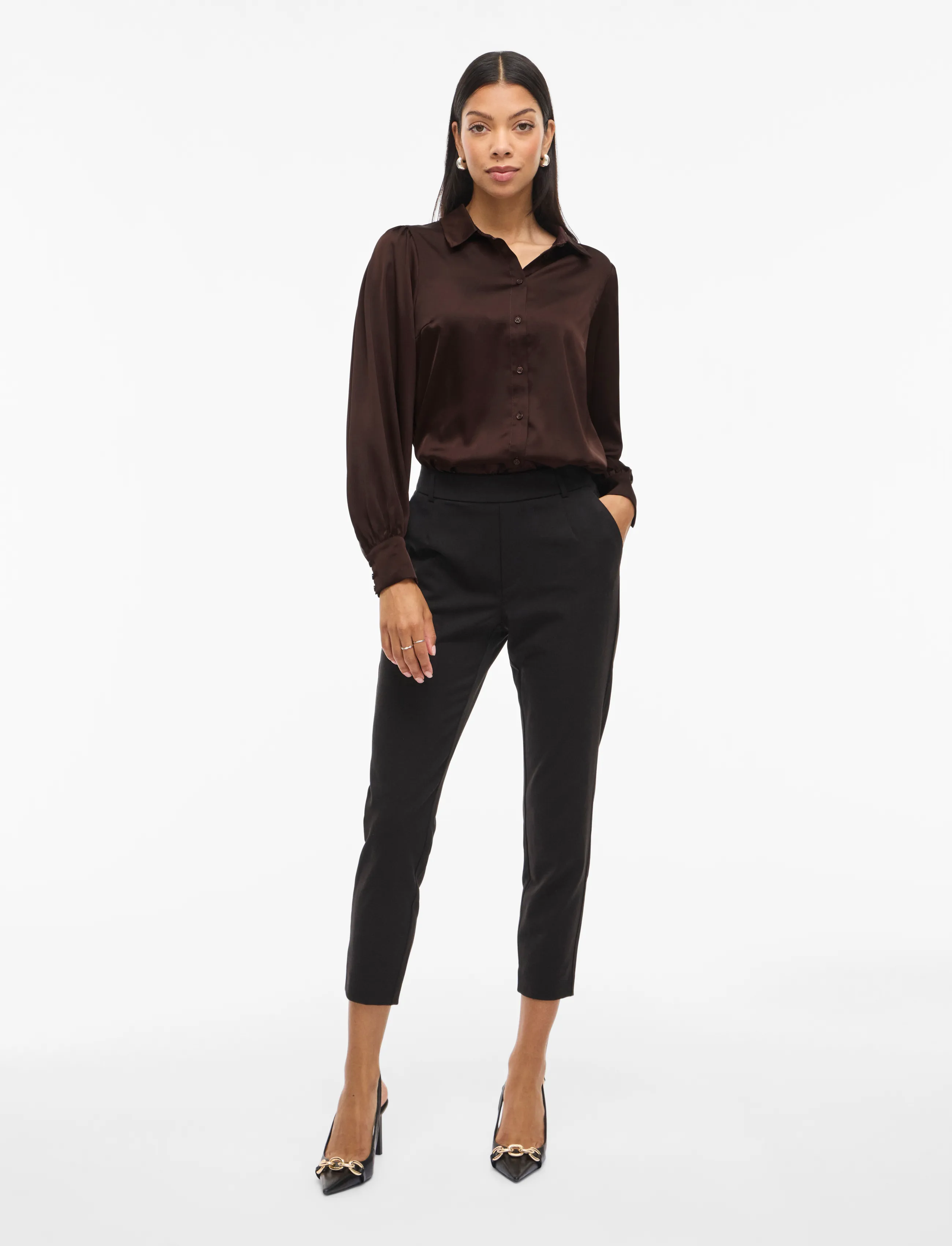 Vila - VIENNA RAVENNA L/S BALLOON SHIRT - NOOS - pikkade varrukatega särgid - coffee bean - 4