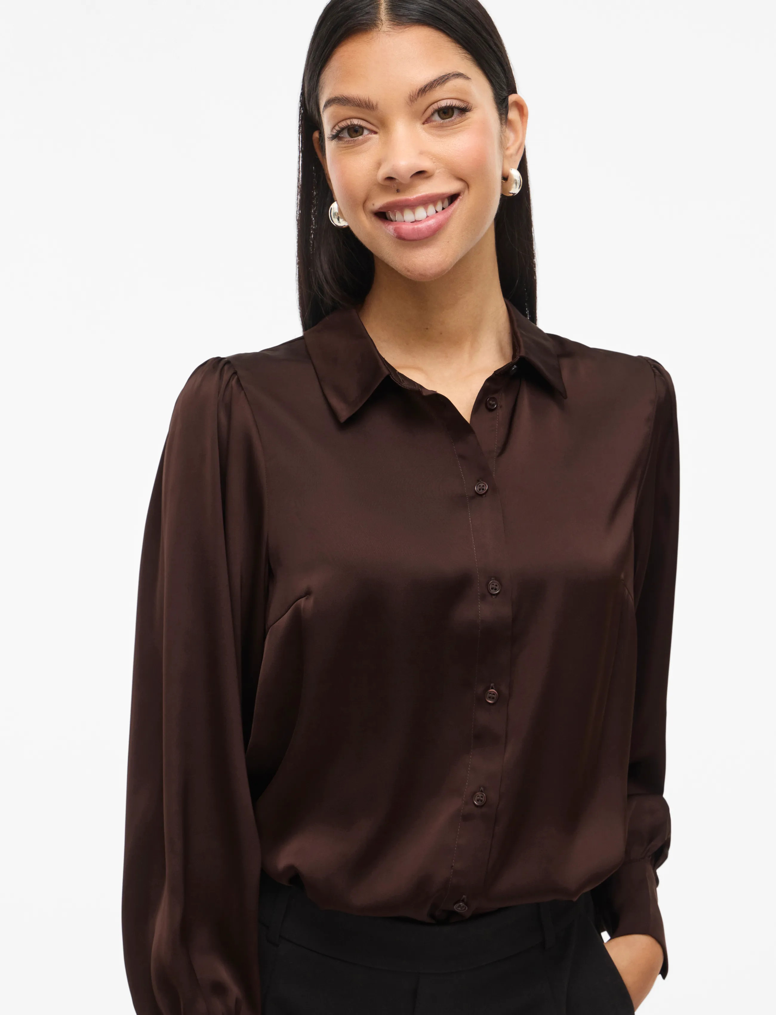 Vila - VIENNA RAVENNA L/S BALLOON SHIRT - NOOS - pikkade varrukatega särgid - coffee bean - 5