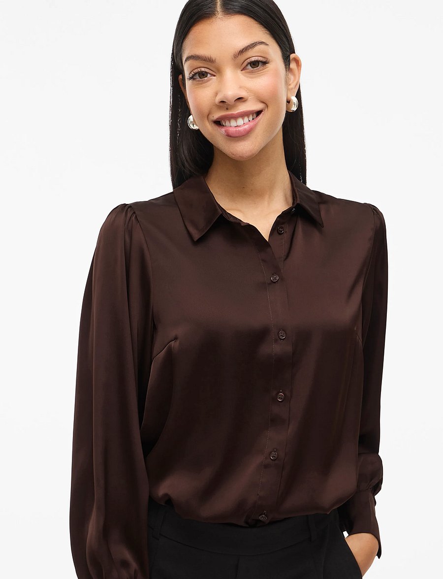 Vila - VIENNA RAVENNA L/S BALLOON SHIRT - NOOS - pikkade varrukatega särgid - coffee bean - 5