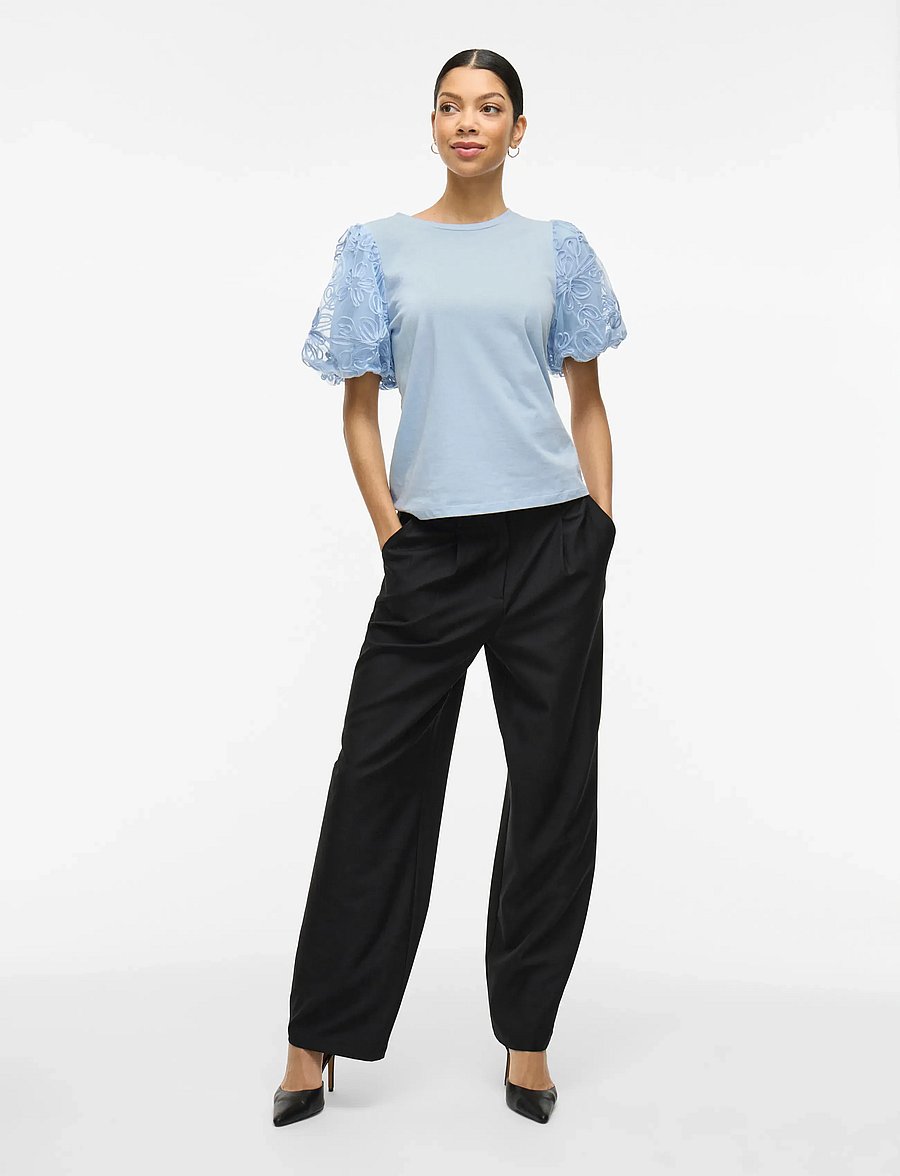Vila - VISIMONIA O-NECK S/S TOP/1 - kortärmade blusar - kentucky blue - 4
