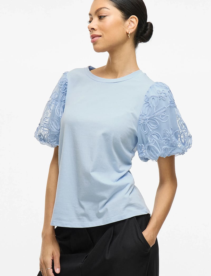Vila - VISIMONIA O-NECK S/S TOP/1 - kurzämlige blusen - kentucky blue - 5