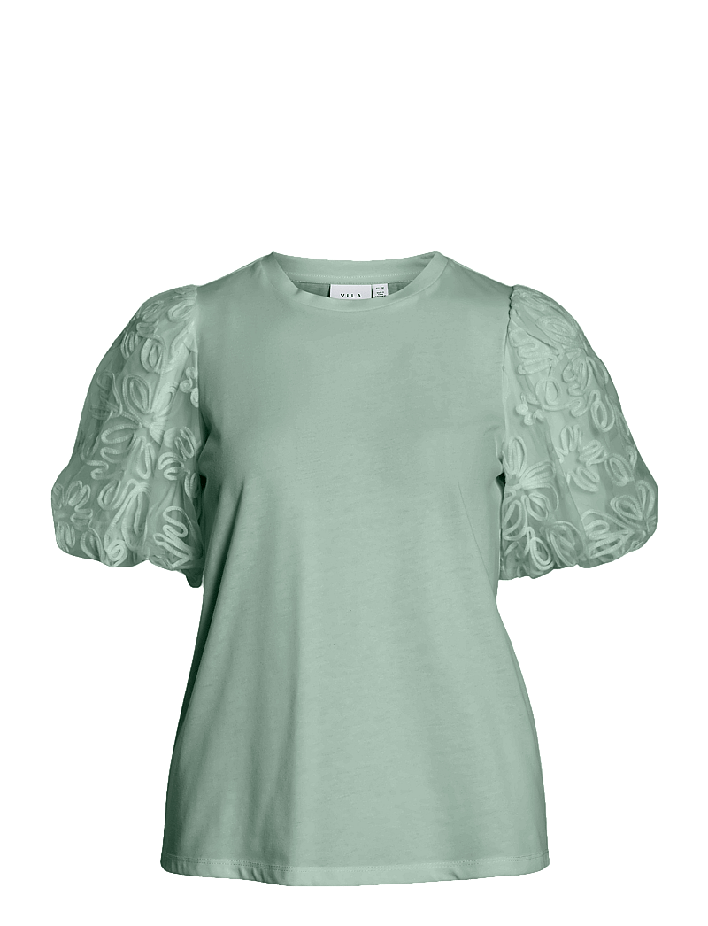 Vila - VISIMONIA O-NECK S/S TOP/1 - kortærmede bluser - silt green - 1
