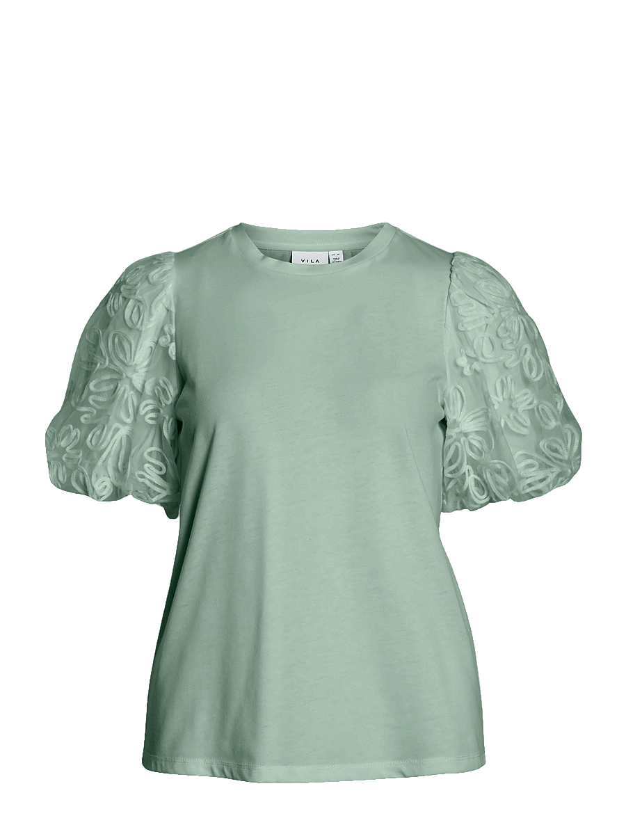 Vila - VISIMONIA O-NECK S/S TOP/1 - kortärmade blusar - silt green - 1