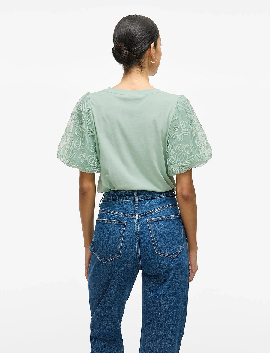 Vila - VISIMONIA O-NECK S/S TOP/1 - kortärmade blusar - silt green - 3