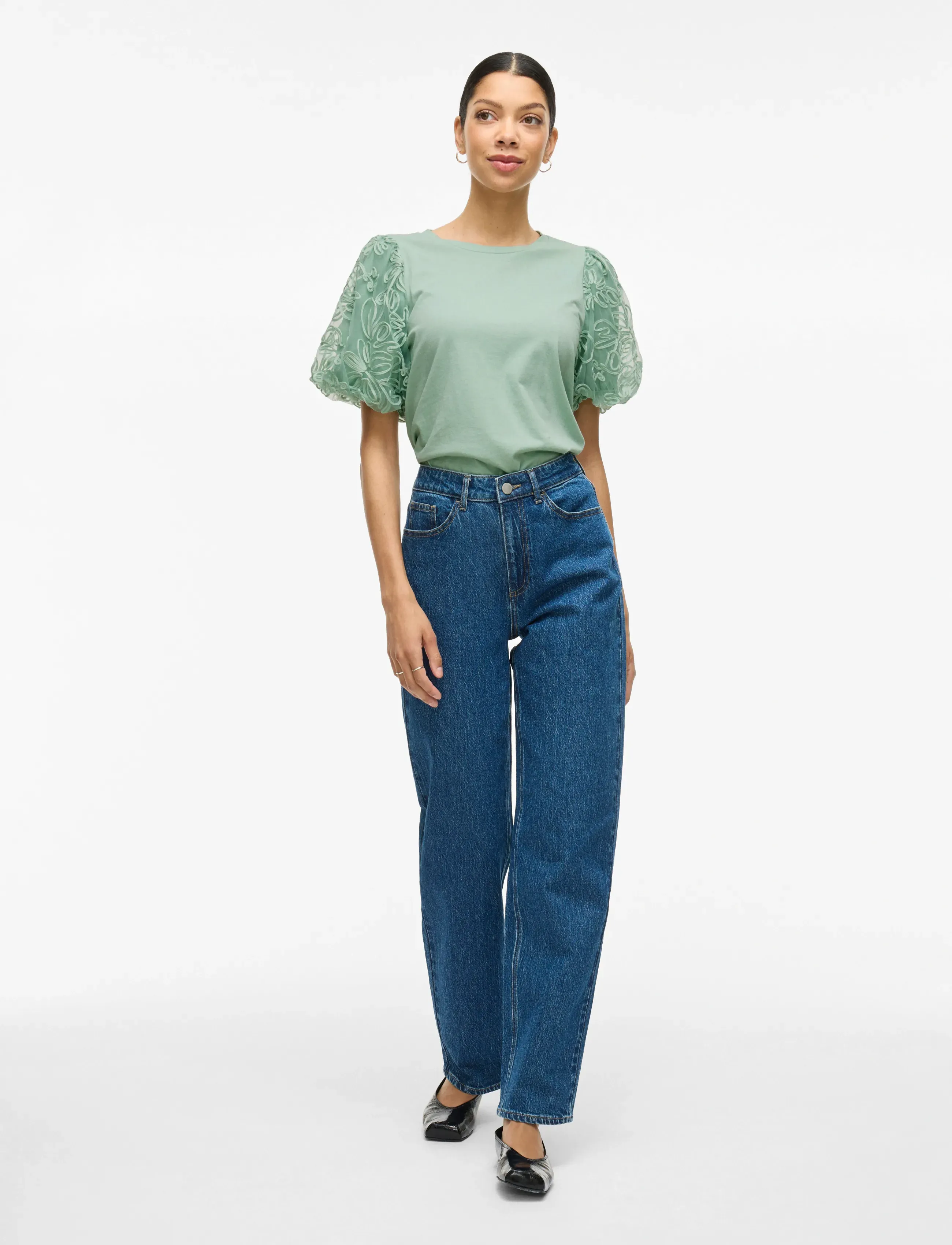 Vila - VISIMONIA O-NECK S/S TOP/1 - kortärmade blusar - silt green - 4