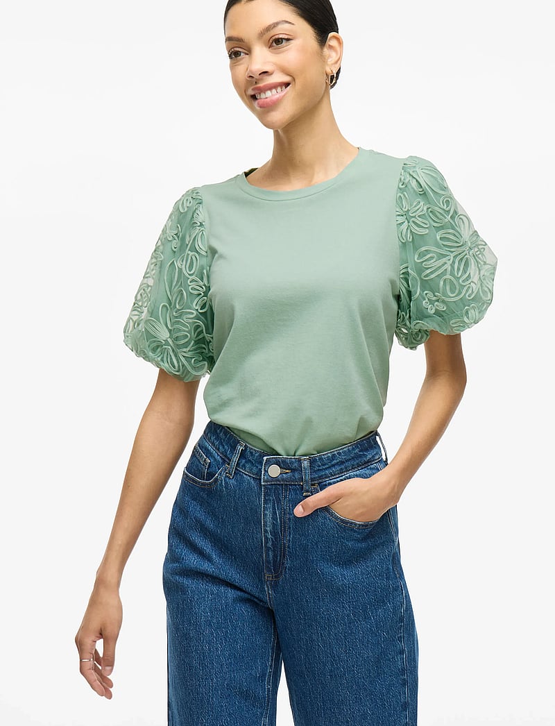 Vila - VISIMONIA O-NECK S/S TOP/1 - kortærmede bluser - silt green - 5