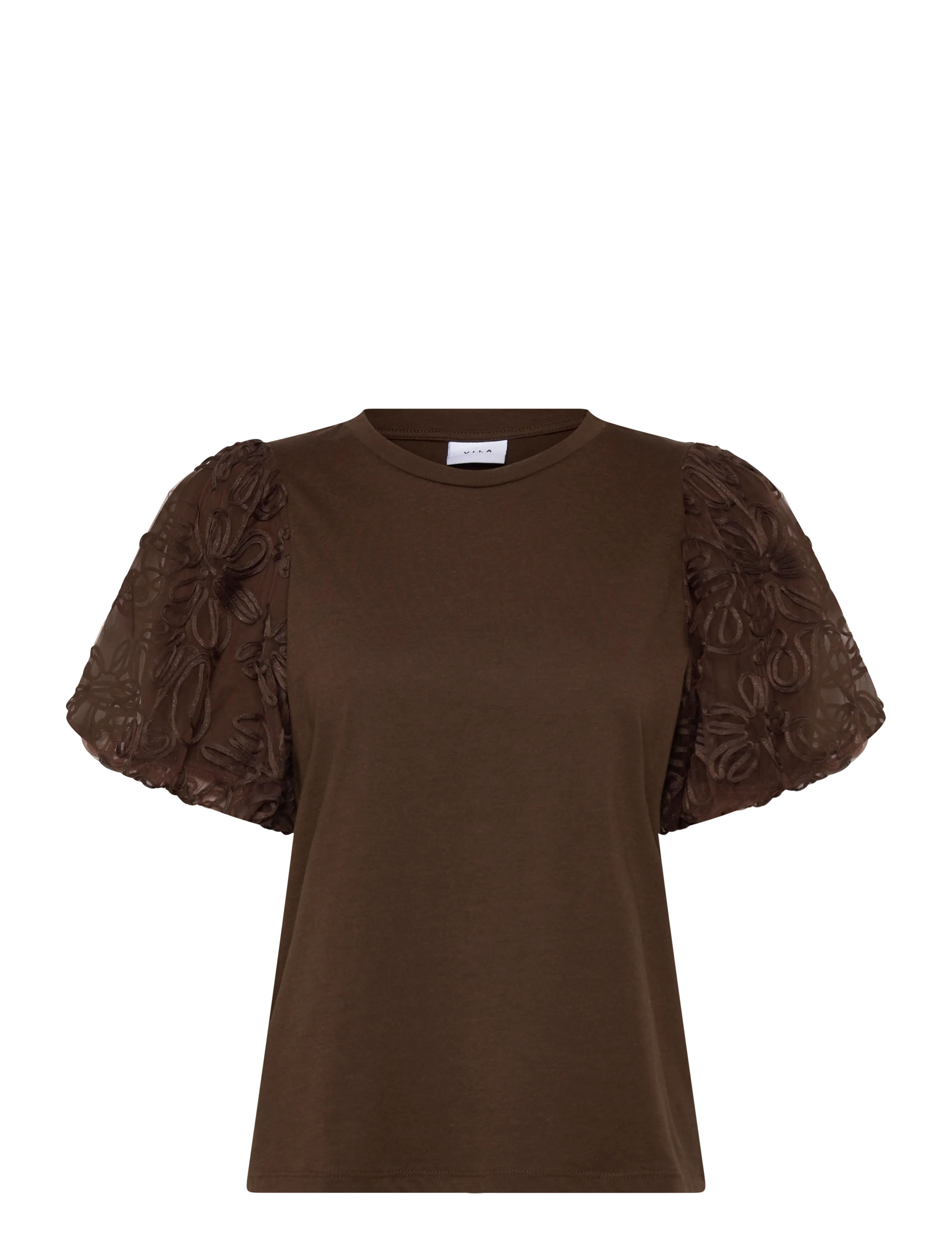 Vila VISIMONIA O-NECK S/S TOP/1 - Blusen & Hemden - SLATE BLACK / brown