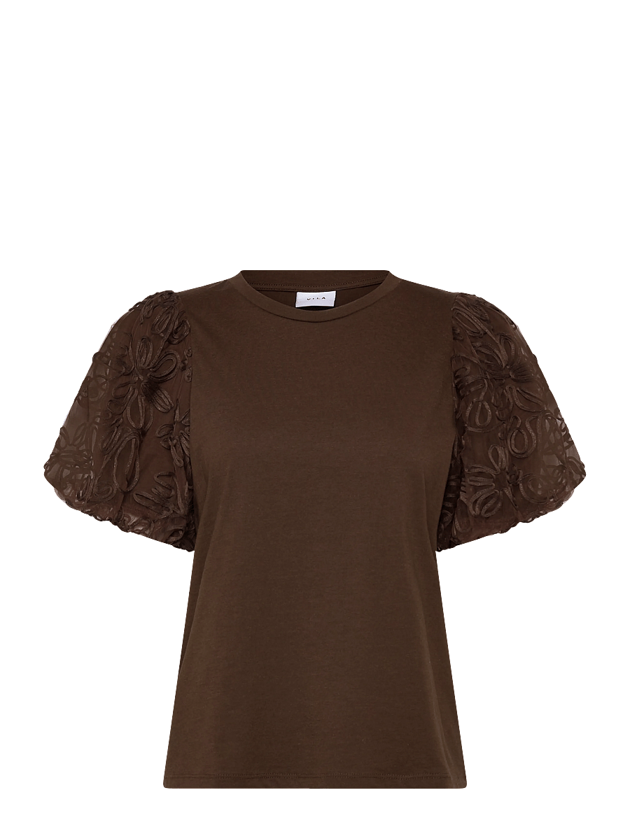 Vila - VISIMONIA O-NECK S/S TOP/1 - kurzärmelige blusen - slate black - 0