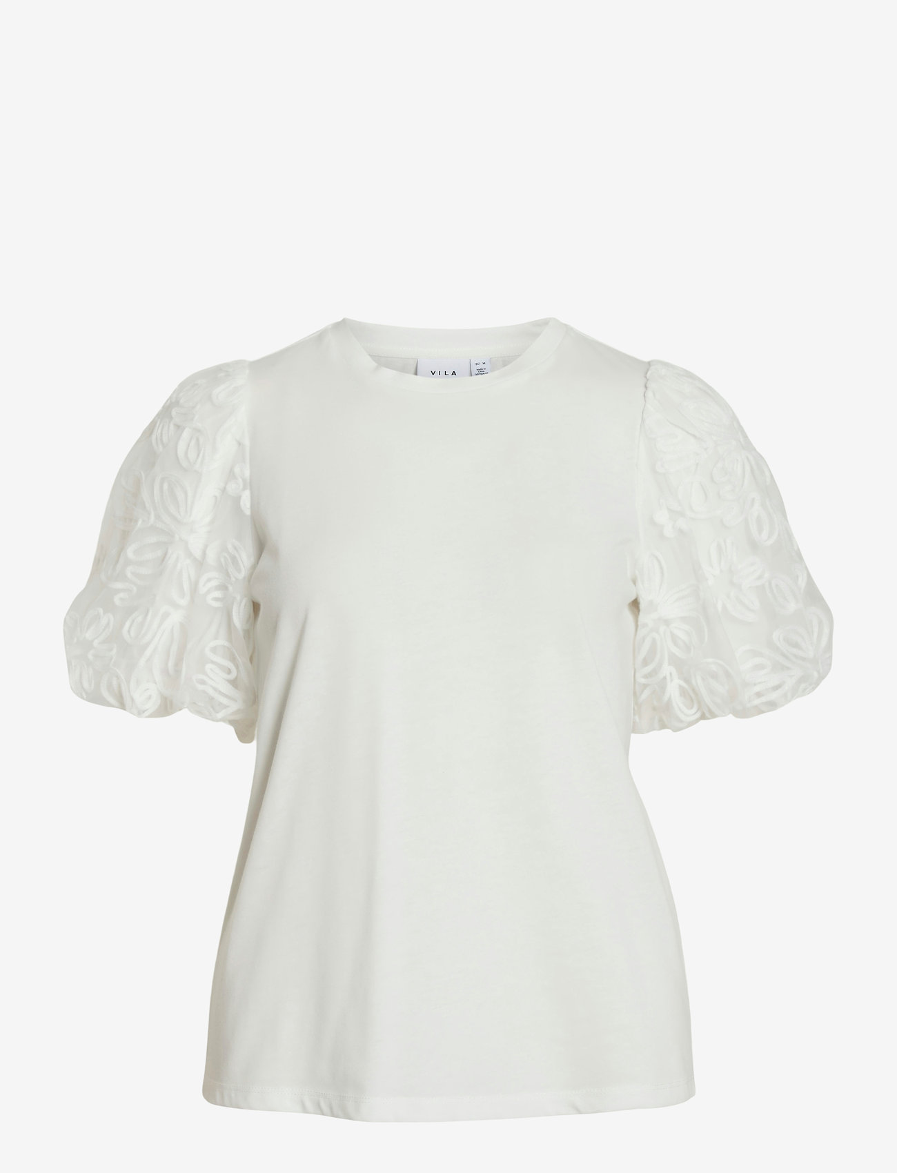 Vila - VISIMONIA O-NECK S/S TOP - kortärmade blusar - snow white - 0